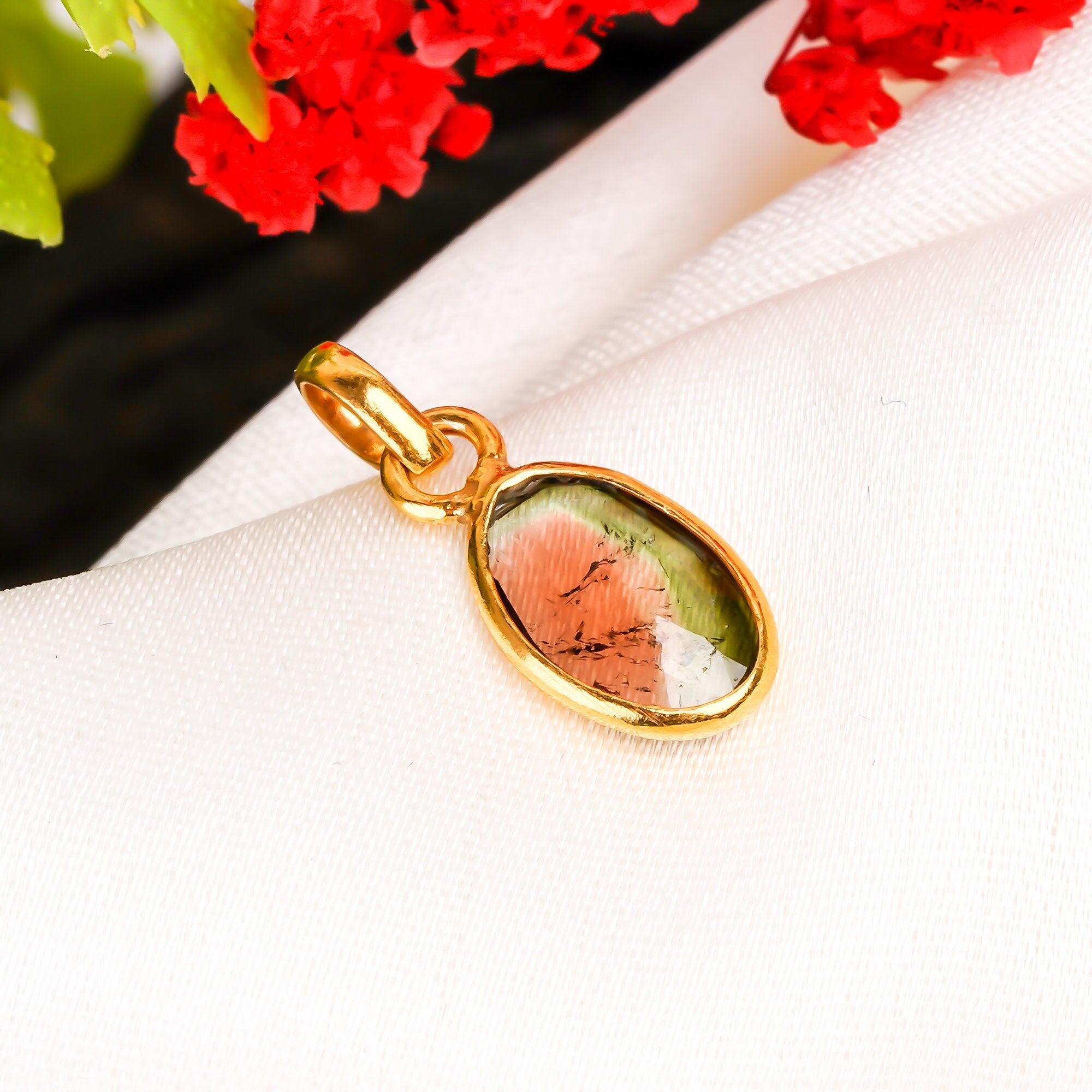 Rose Cut Bio Tourmaline Pendant: 925 Sterling Silver Necklace