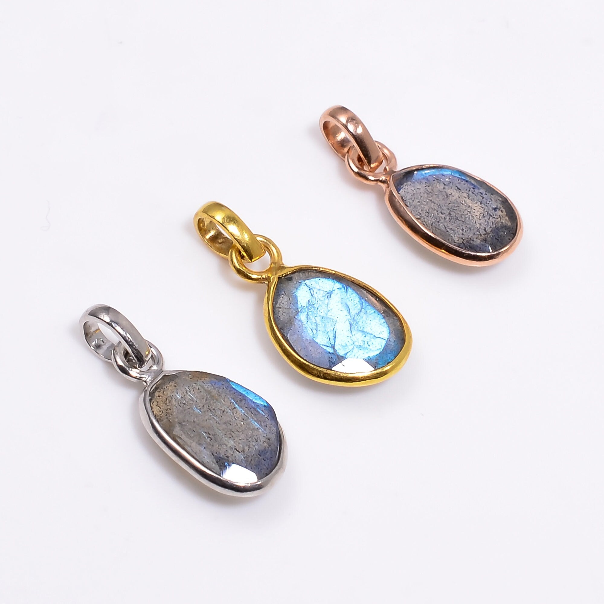 Natural Labradorite Pendant: 925 Sterling Silver Bezel, Rose Cut Gemstone