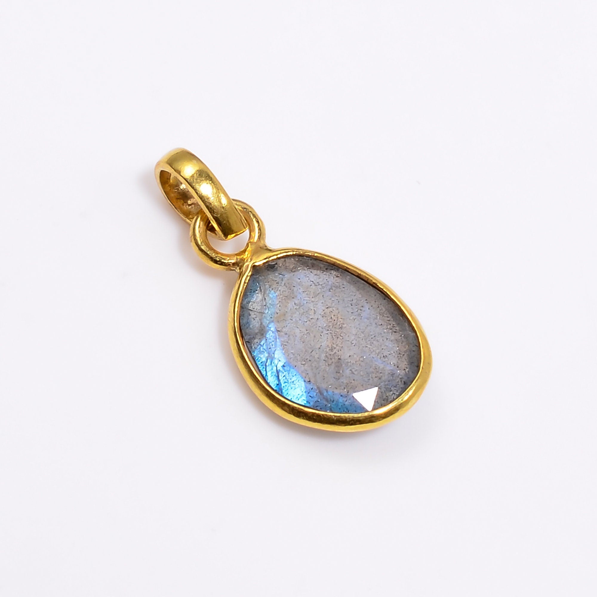 Natural Labradorite Pendant: 925 Sterling Silver Bezel, Rose Cut Gemstone