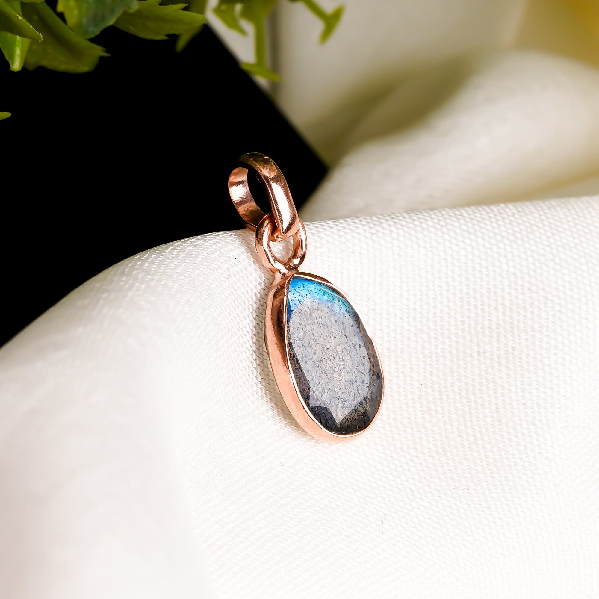 Natural Labradorite Pendant: 925 Sterling Silver Bezel, Rose Cut Gemstone