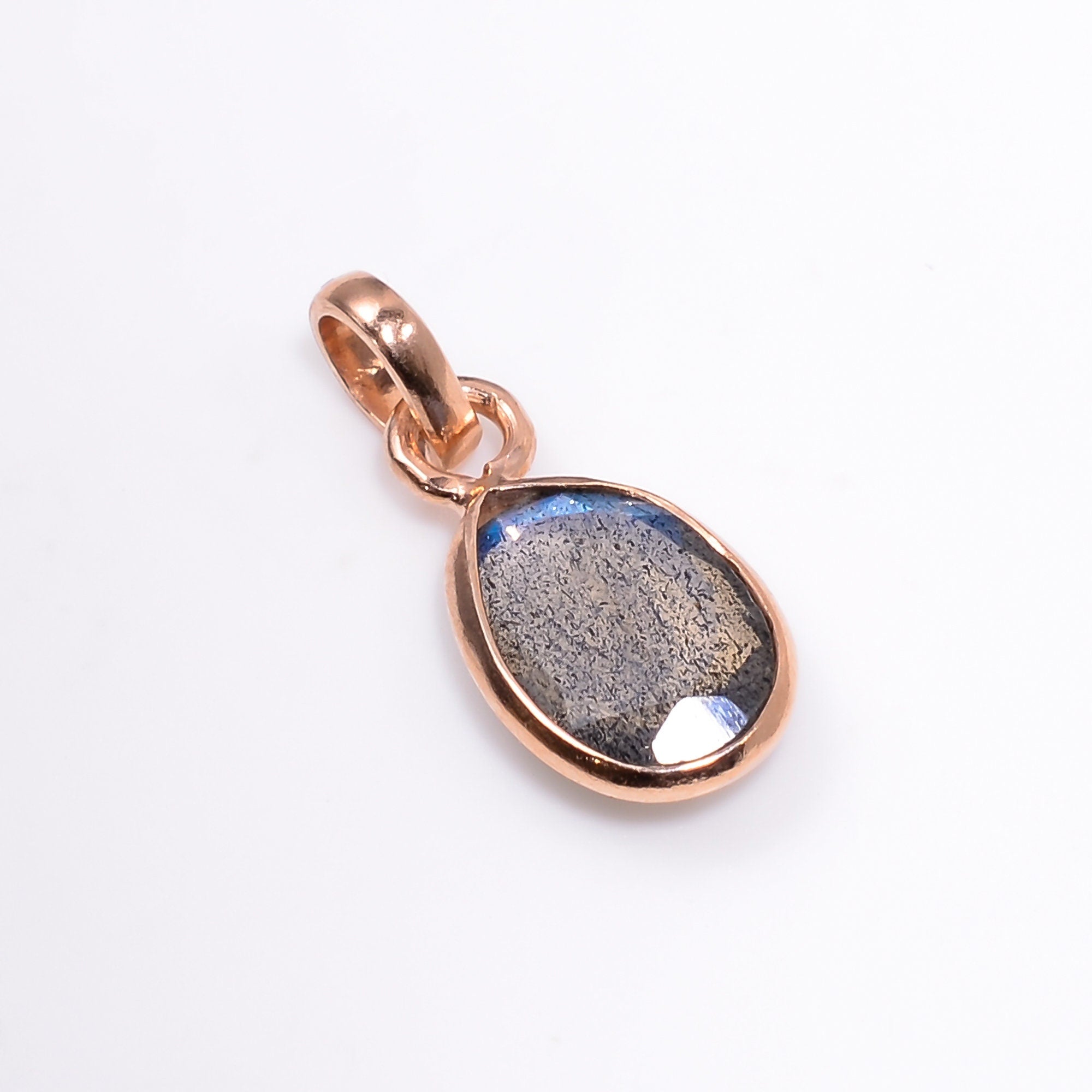 Natural Labradorite Pendant: 925 Sterling Silver Bezel, Rose Cut Gemstone