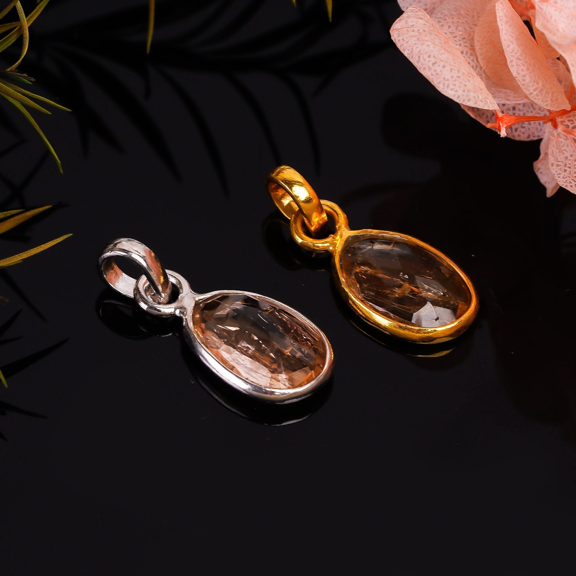 Natural Imperial Topaz Pendant: 925 Sterling Silver, Rose Cut Gemstone