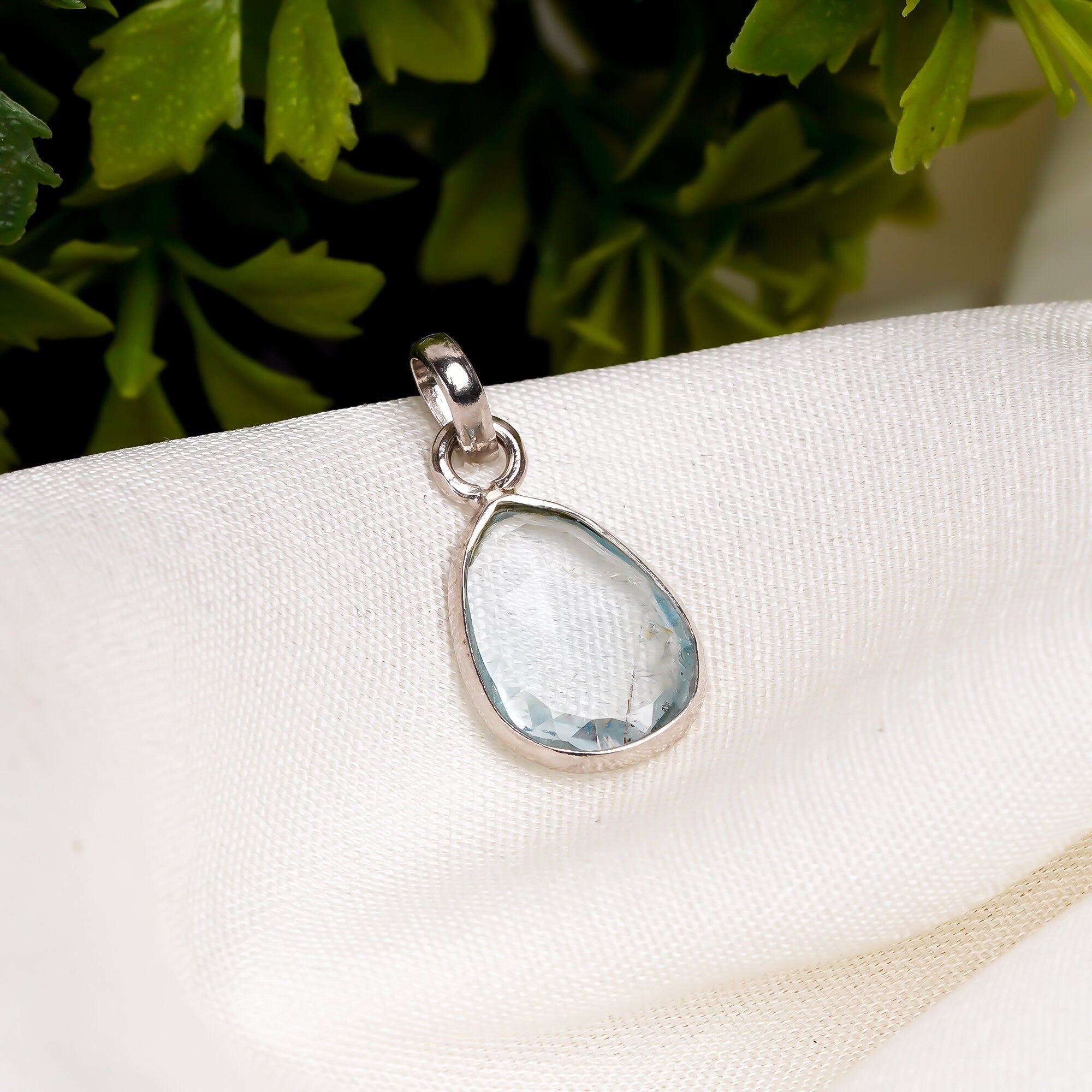 Vintage Moss Aquamarine 925 Silver Pendant: Handmade Boho Necklace