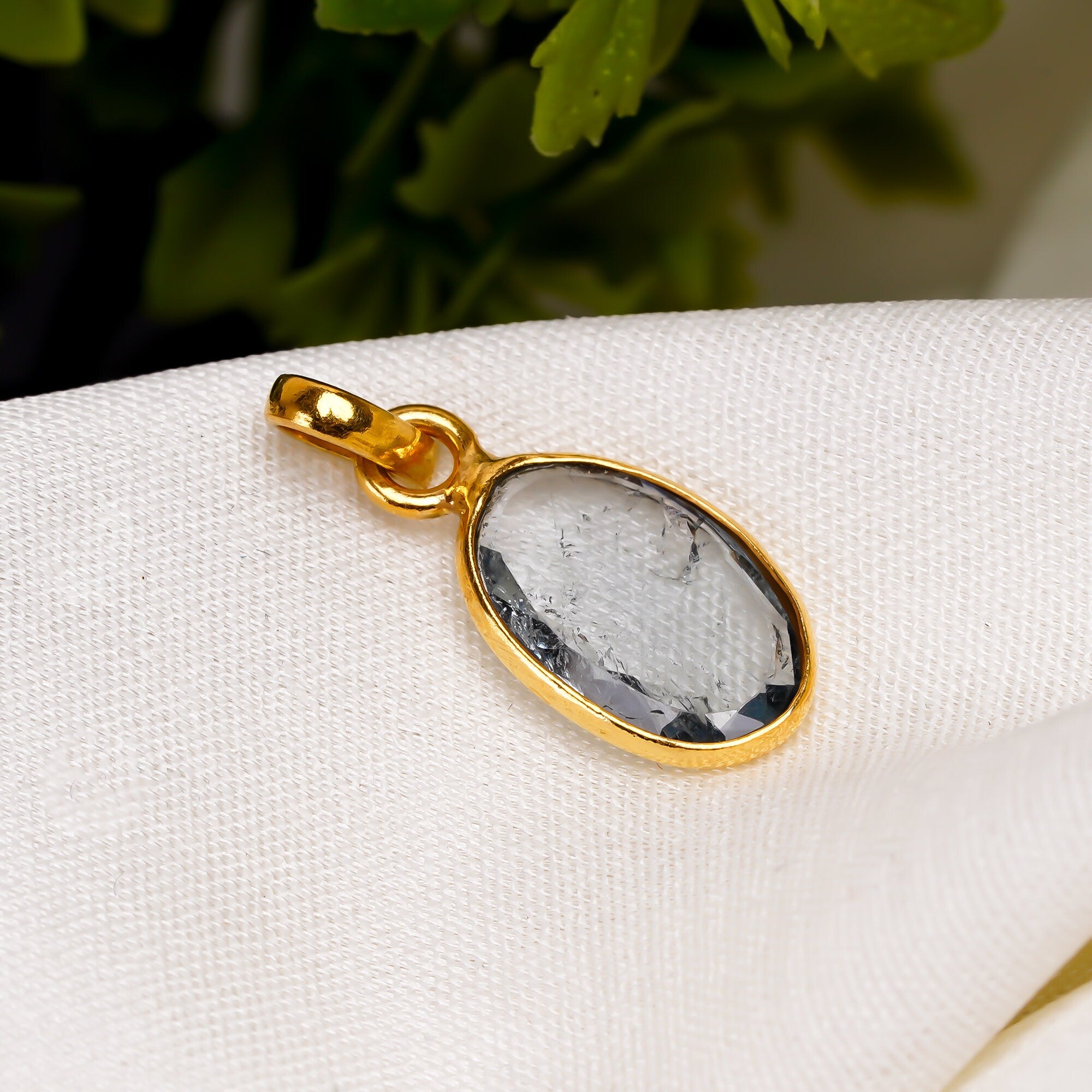 Vintage Moss Aquamarine 925 Silver Pendant: Handmade Boho Necklace