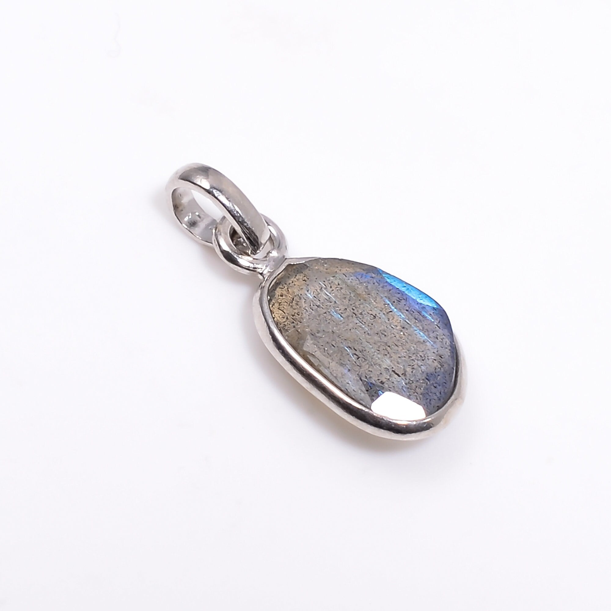 Natural Labradorite Pendant: 925 Sterling Silver Bezel, Rose Cut Gemstone