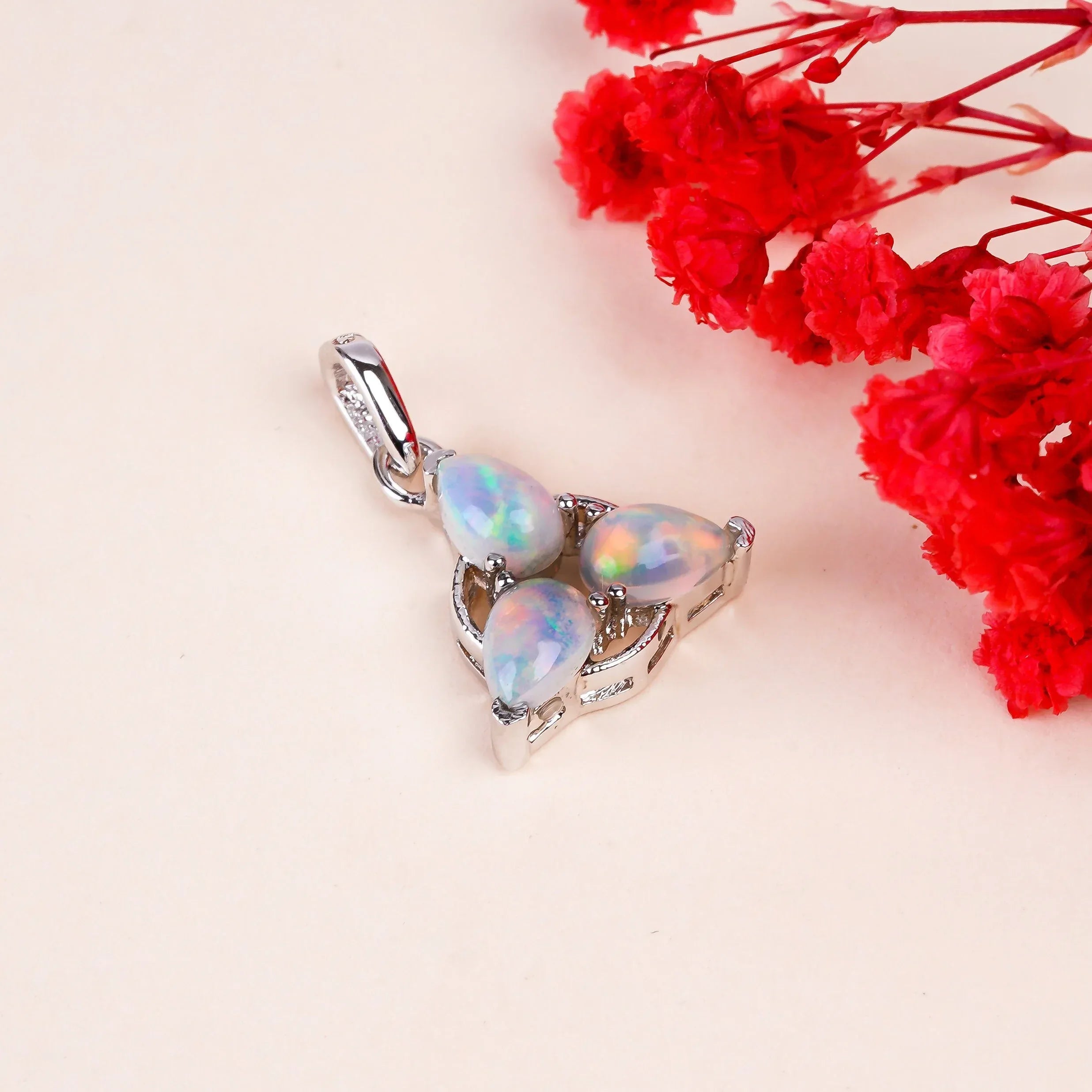 Ethiopian Opal Pendant: Pear-Shaped Sterling Silver Gemstone Jewelry