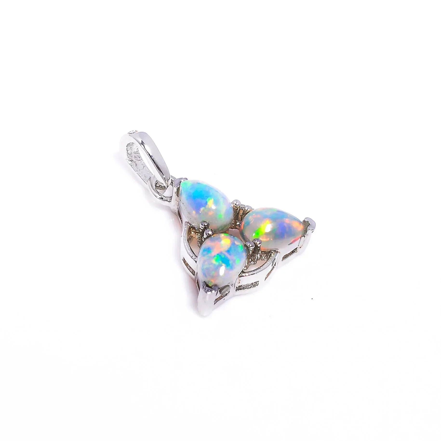 Ethiopian Opal Pendant: Pear-Shaped Sterling Silver Gemstone Jewelry