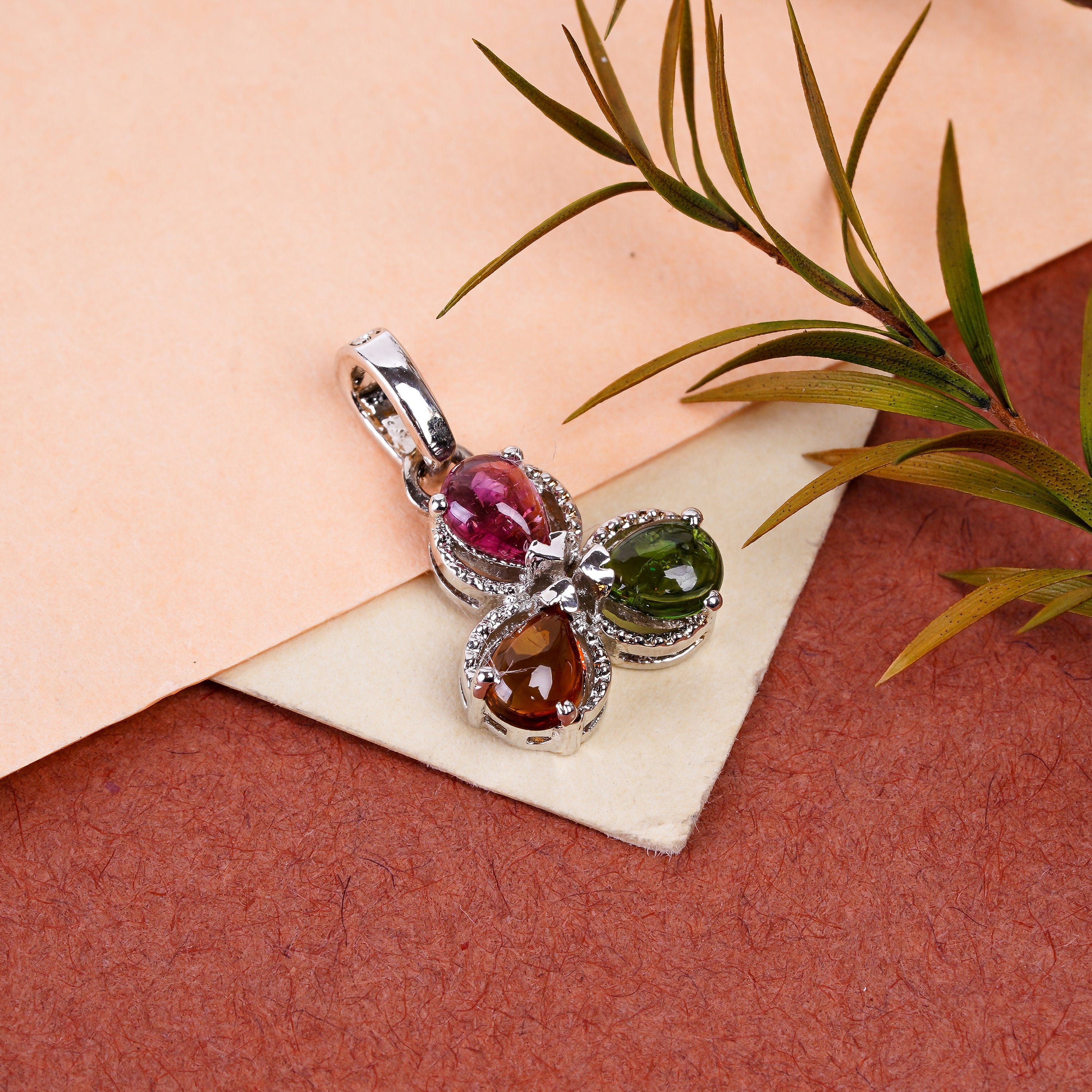 Natural Multicolor Tourmaline Pendant: Sterling Silver Boho Jewelry