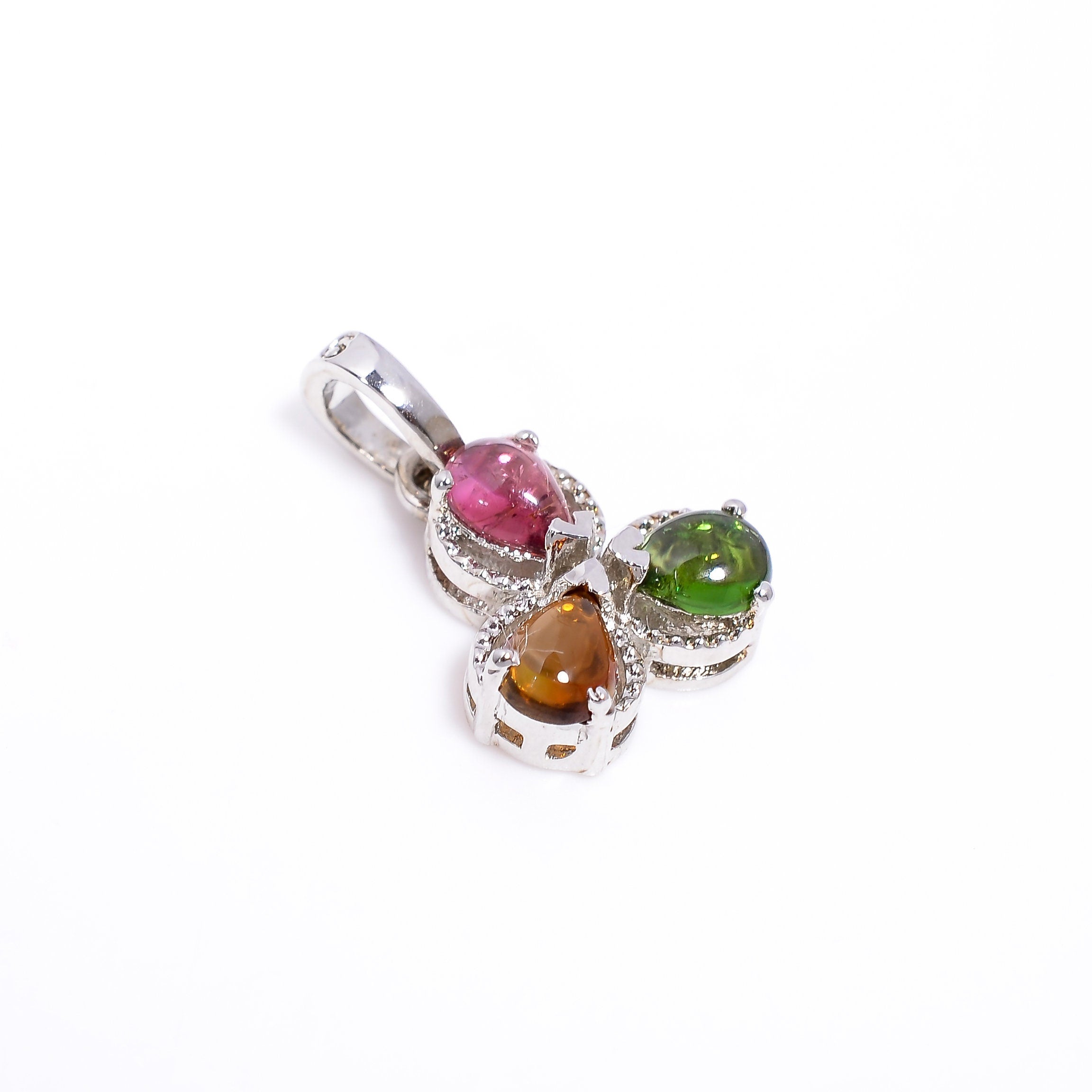 Natural Multicolor Tourmaline Pendant: Sterling Silver Boho Jewelry