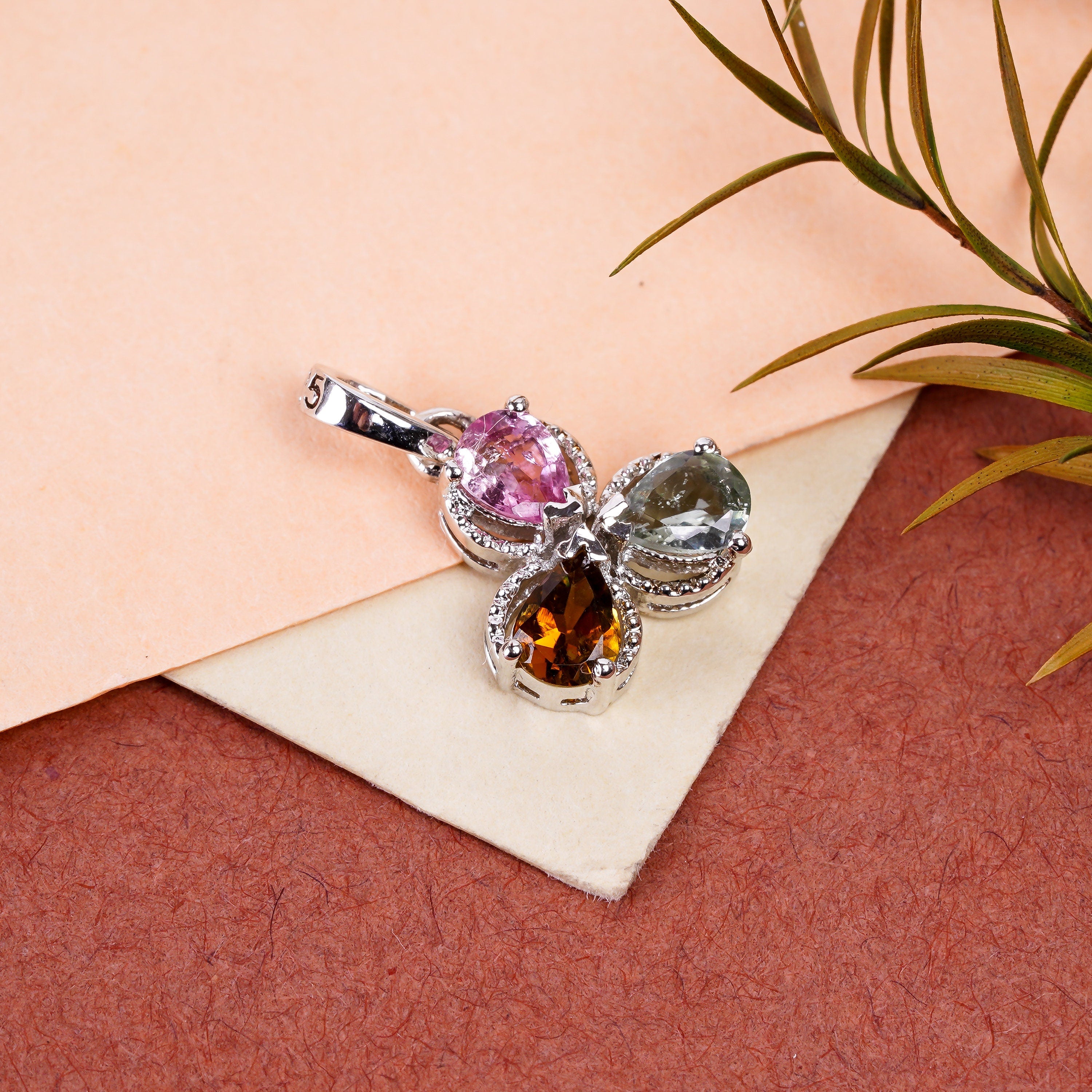 Multicolor Tourmaline Pendant Necklace: 925 Sterling Silver Pear Stone