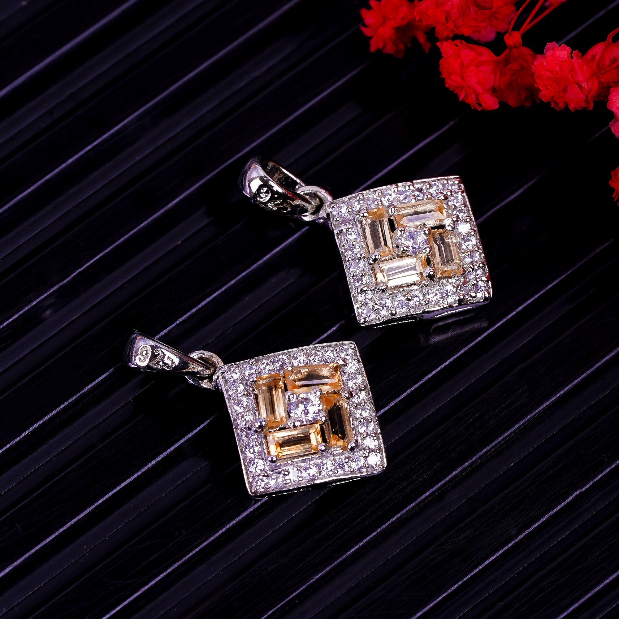 Natural Imperial Topaz Pendant: 925 Sterling Silver Necklace