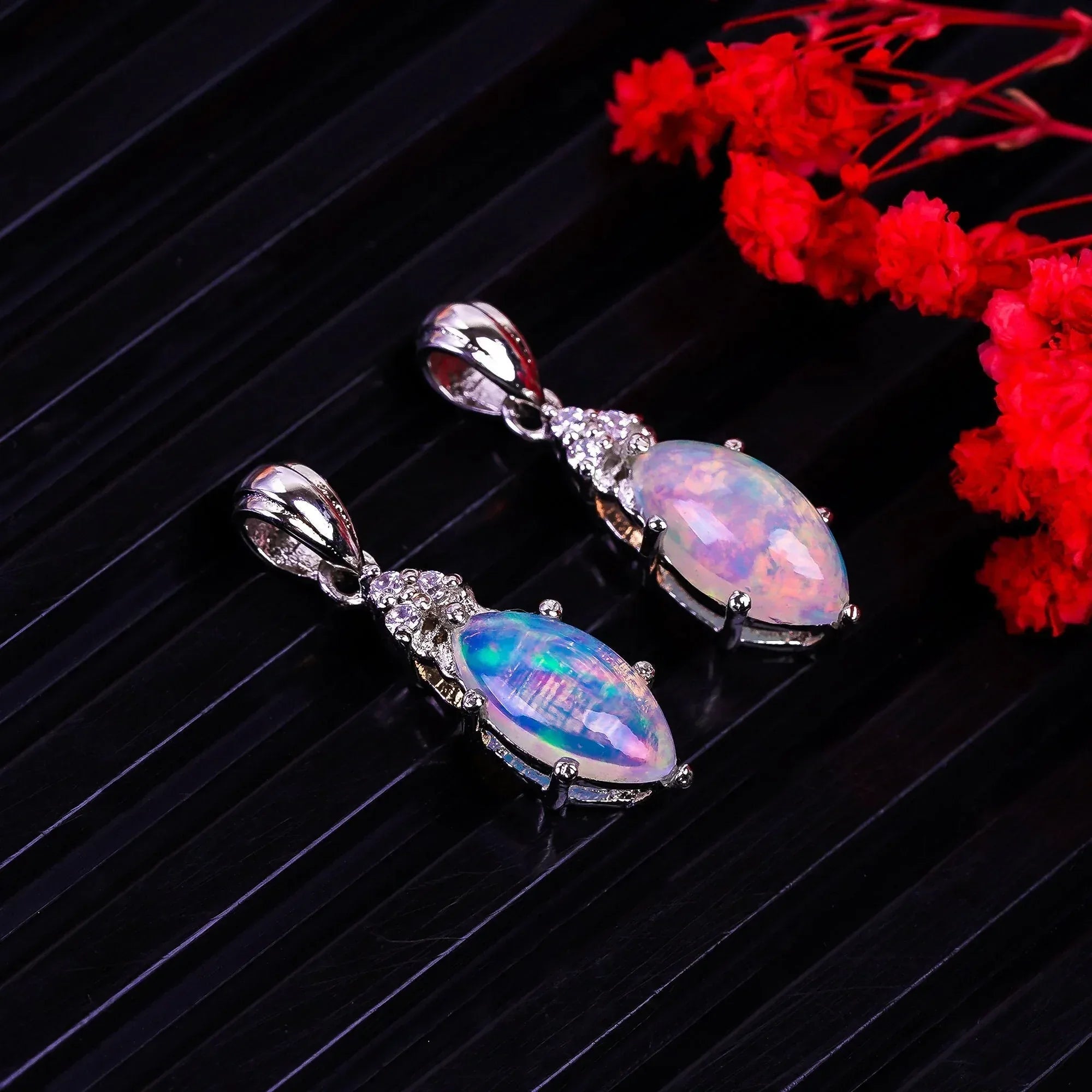 Ethiopian Opal Pendant: 925 Sterling Silver Marquise Gemstone