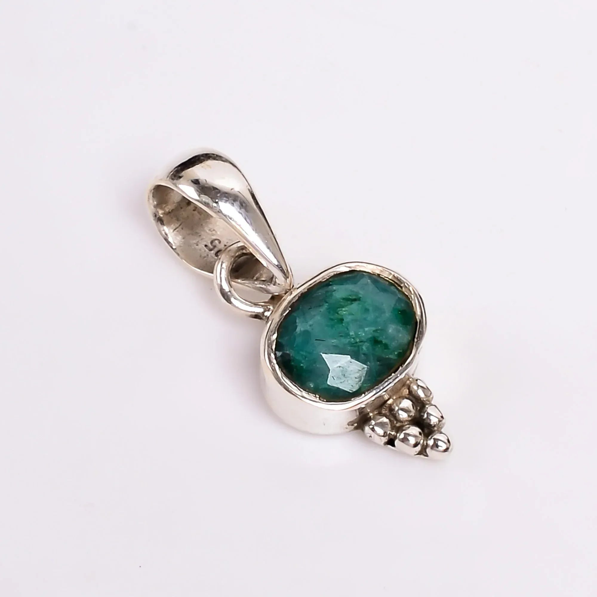 Faceted Corundum Emerald Pendant: 925 Sterling Silver Handmade Jewelry