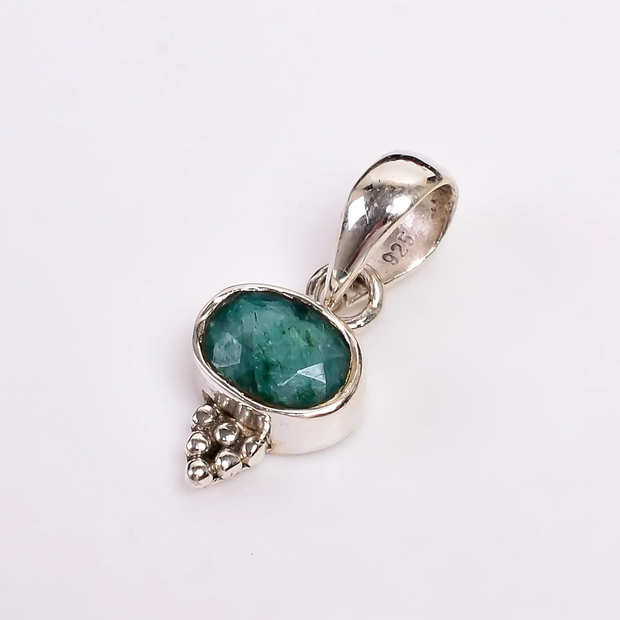 Faceted Corundum Emerald Pendant: 925 Sterling Silver Handmade Jewelry