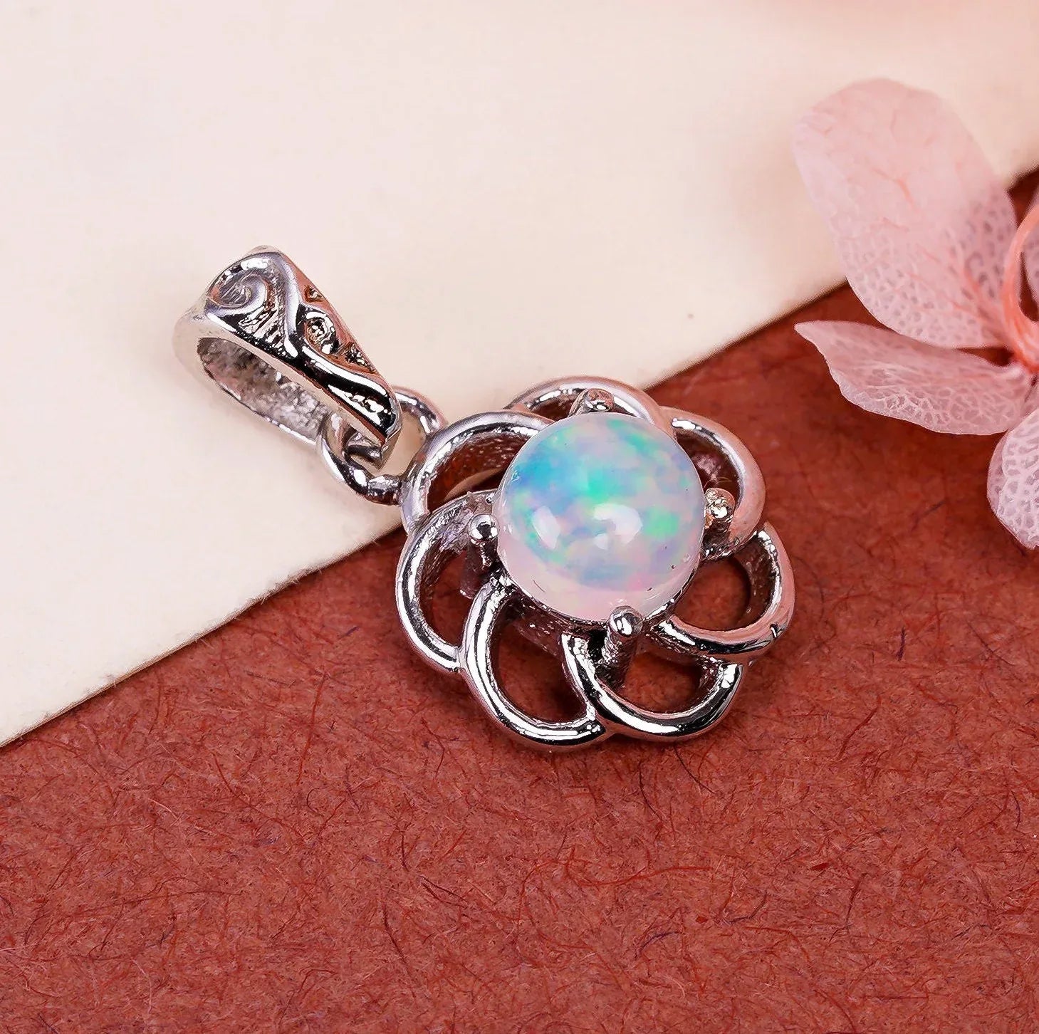 Ethiopian Opal Pendant: 925 Sterling Silver Boho Charm
