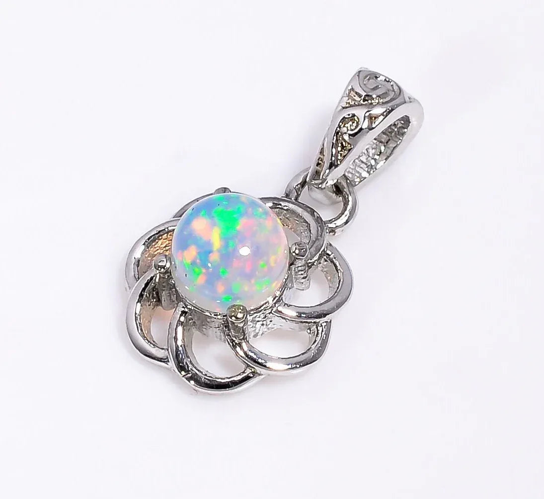 Ethiopian Opal Pendant: 925 Sterling Silver Boho Charm