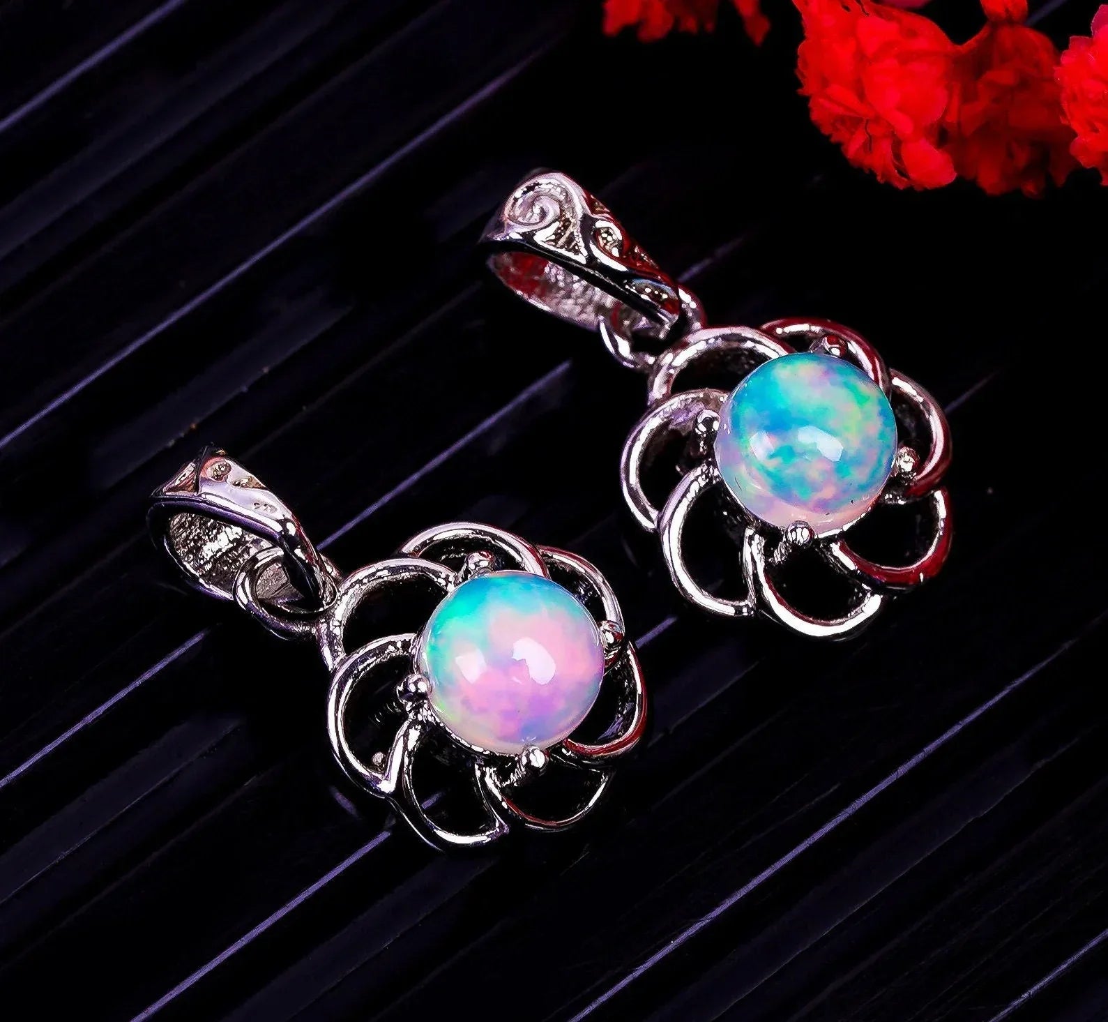 Ethiopian Opal Pendant: 925 Sterling Silver Boho Charm