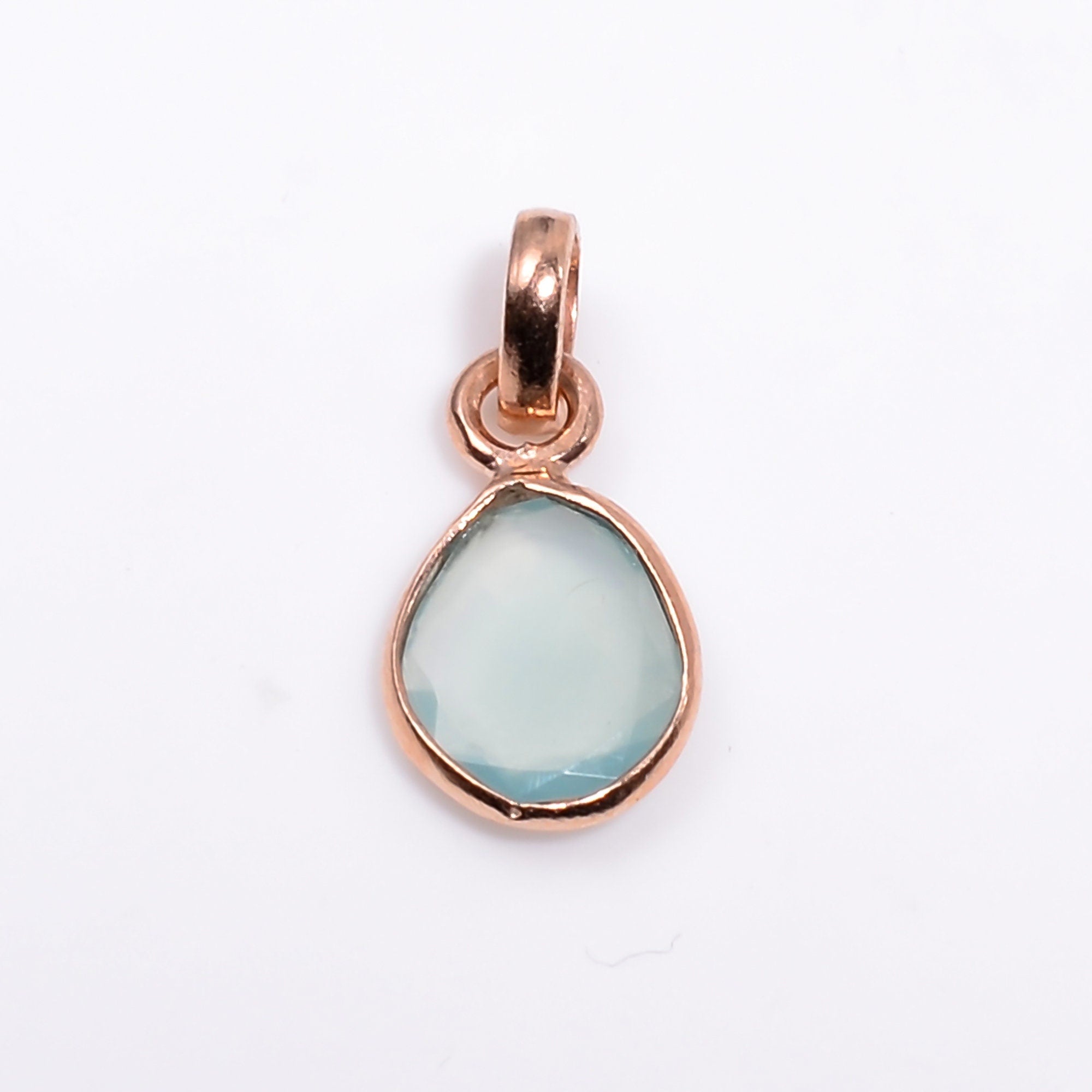 Rose Cut Aquaprase Pendant Necklace: Rose Gold Sterling Silver Boho Jewelry