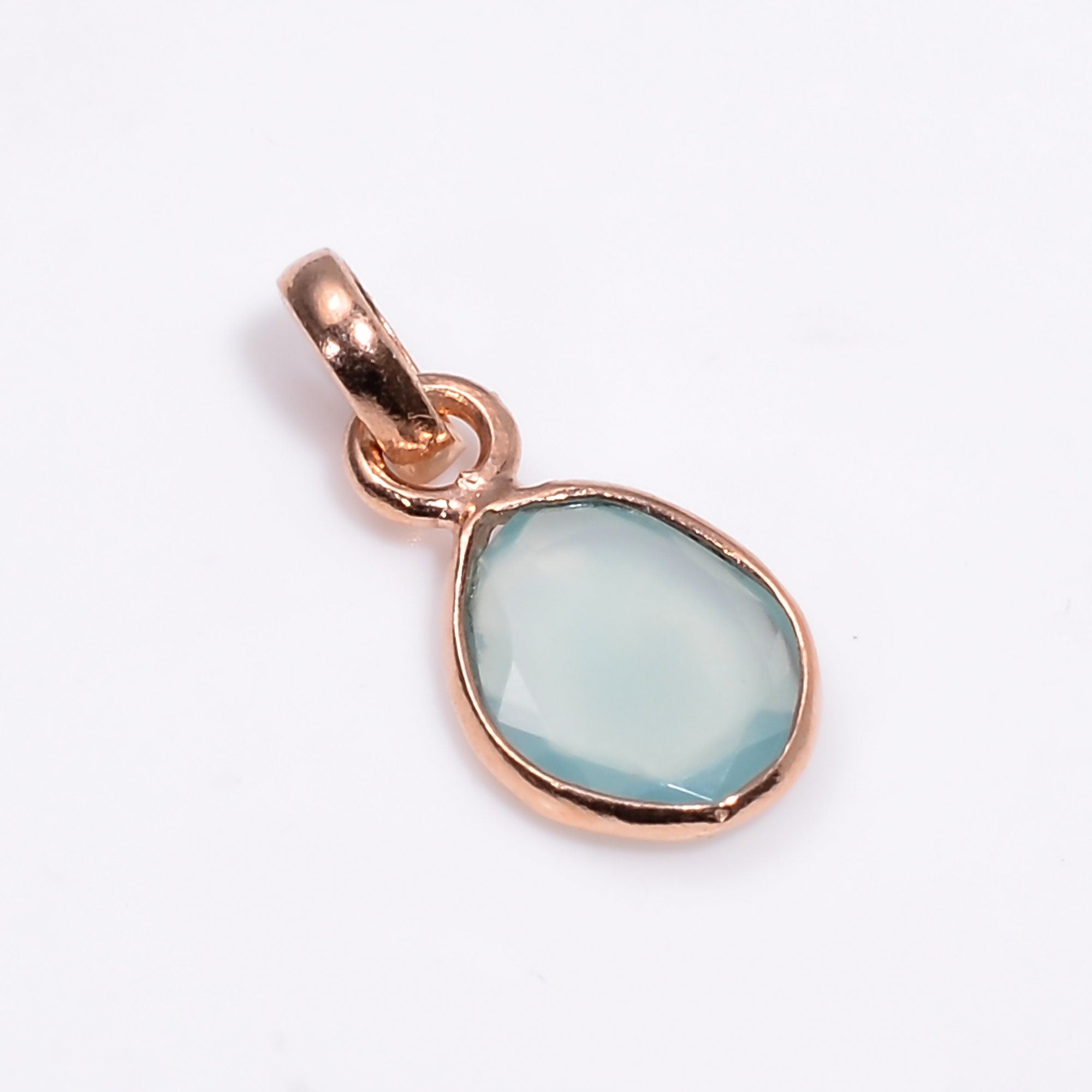 Rose Cut Aquaprase Pendant Necklace: Rose Gold Sterling Silver Boho Jewelry