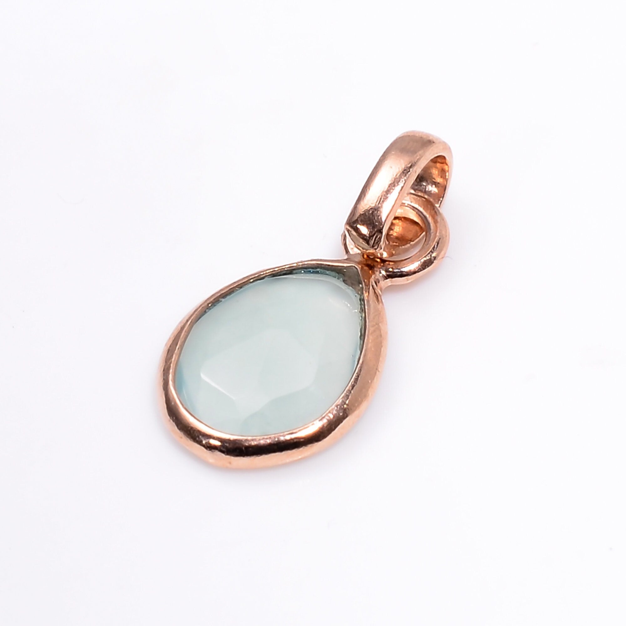 Rose Cut Aquaprase Pendant Necklace: Rose Gold Sterling Silver Boho Jewelry