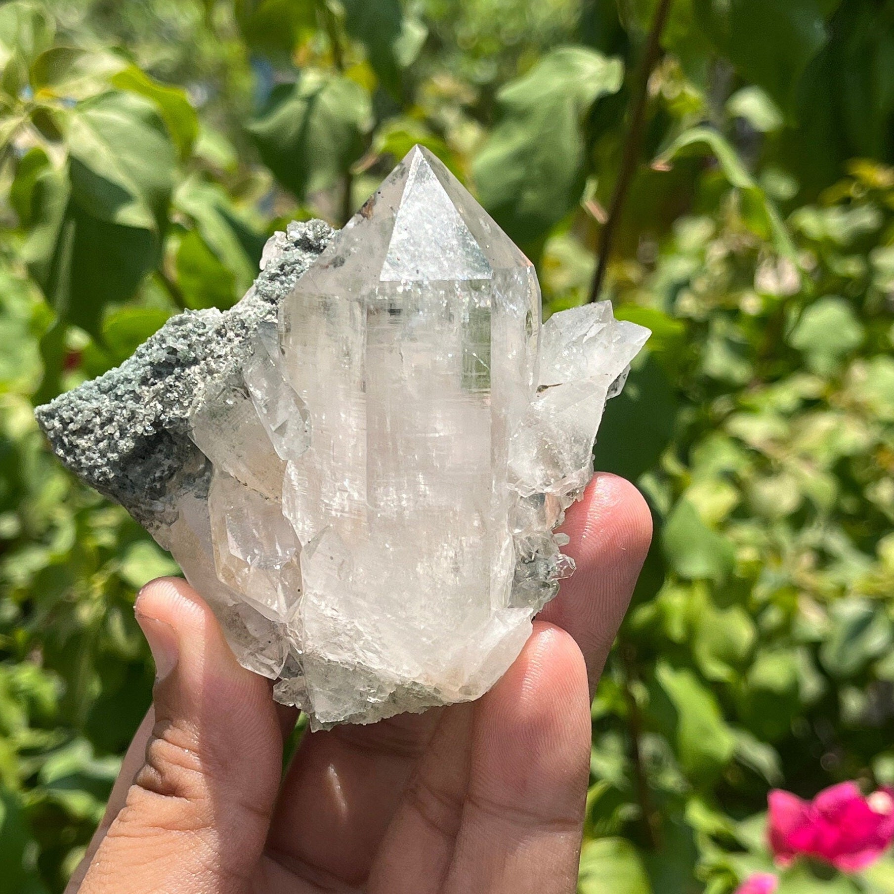 Chlorite Quartz Crystal Point: Raw Mineral Specimen, Healing Stone, 220gm