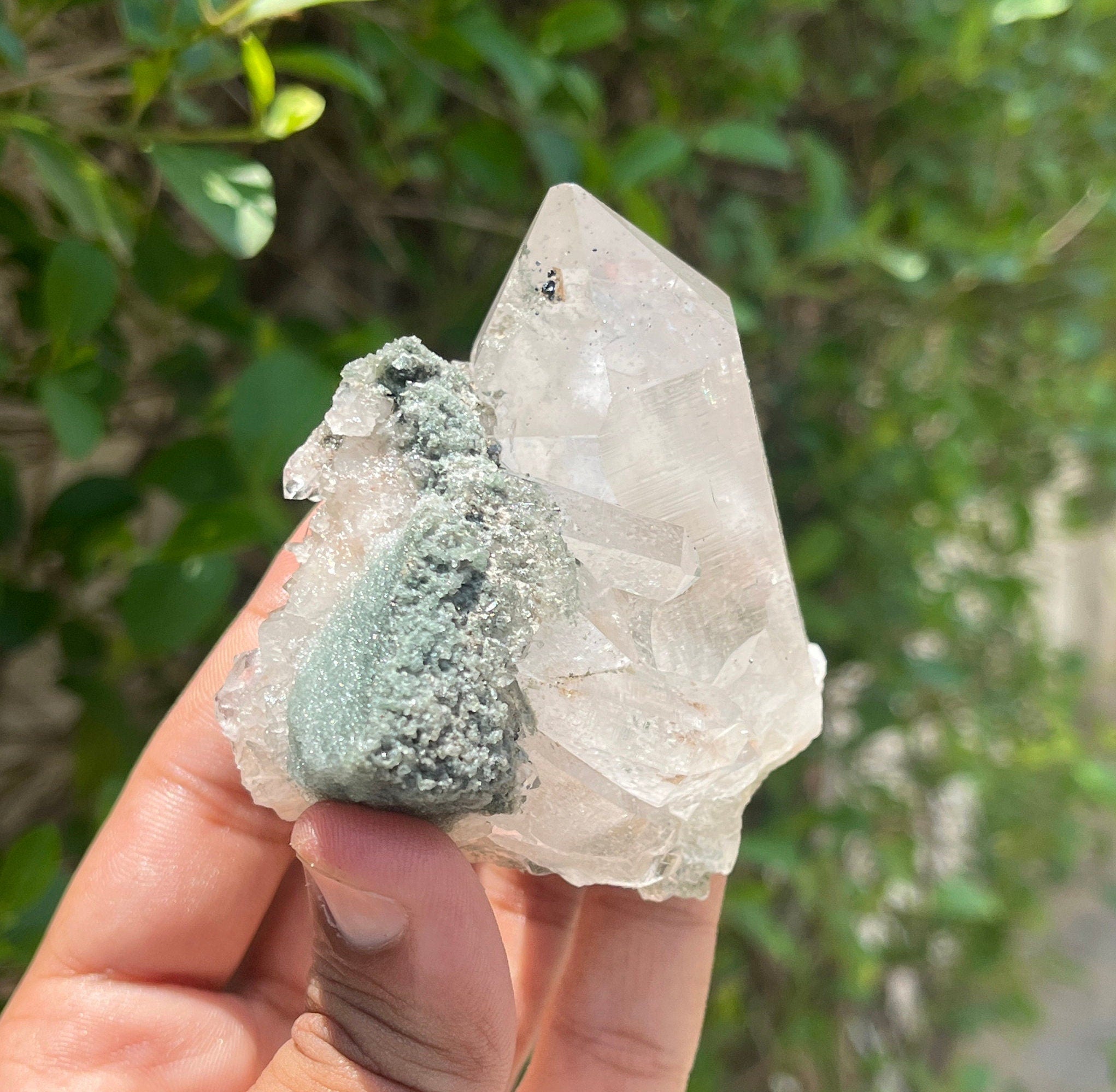 Chlorite Quartz Crystal Point: Raw Mineral Specimen, Healing Stone, 220gm