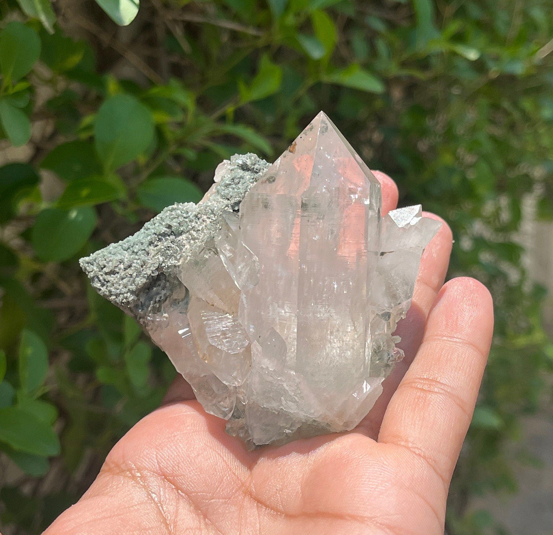 Chlorite Quartz Crystal Point: Raw Mineral Specimen, Healing Stone, 220gm