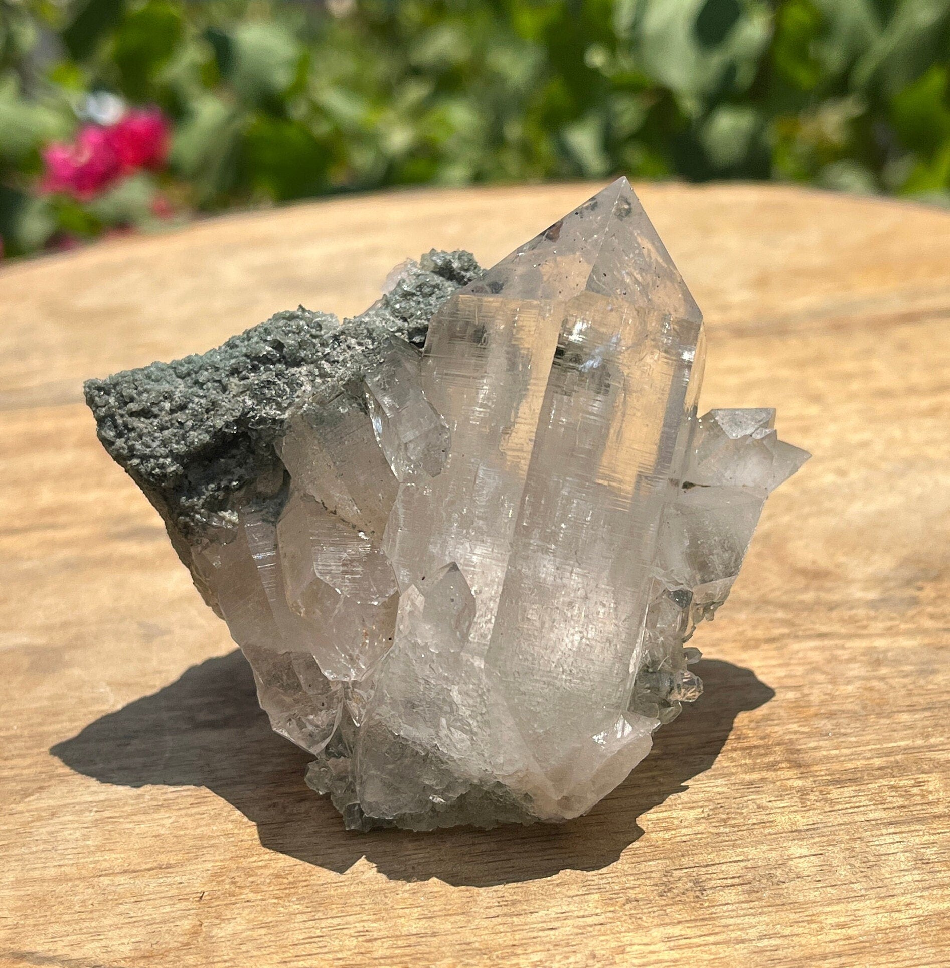 Chlorite Quartz Crystal Point: Raw Mineral Specimen, Healing Stone, 220gm
