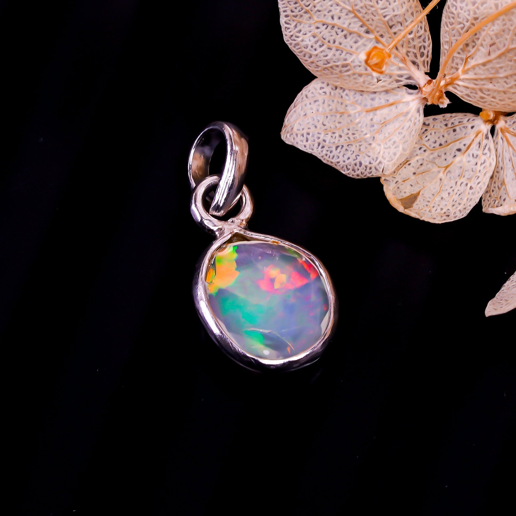 Natural Ethiopian Opal Pendant: 925 Sterling Silver, Rose Cut Gemstone