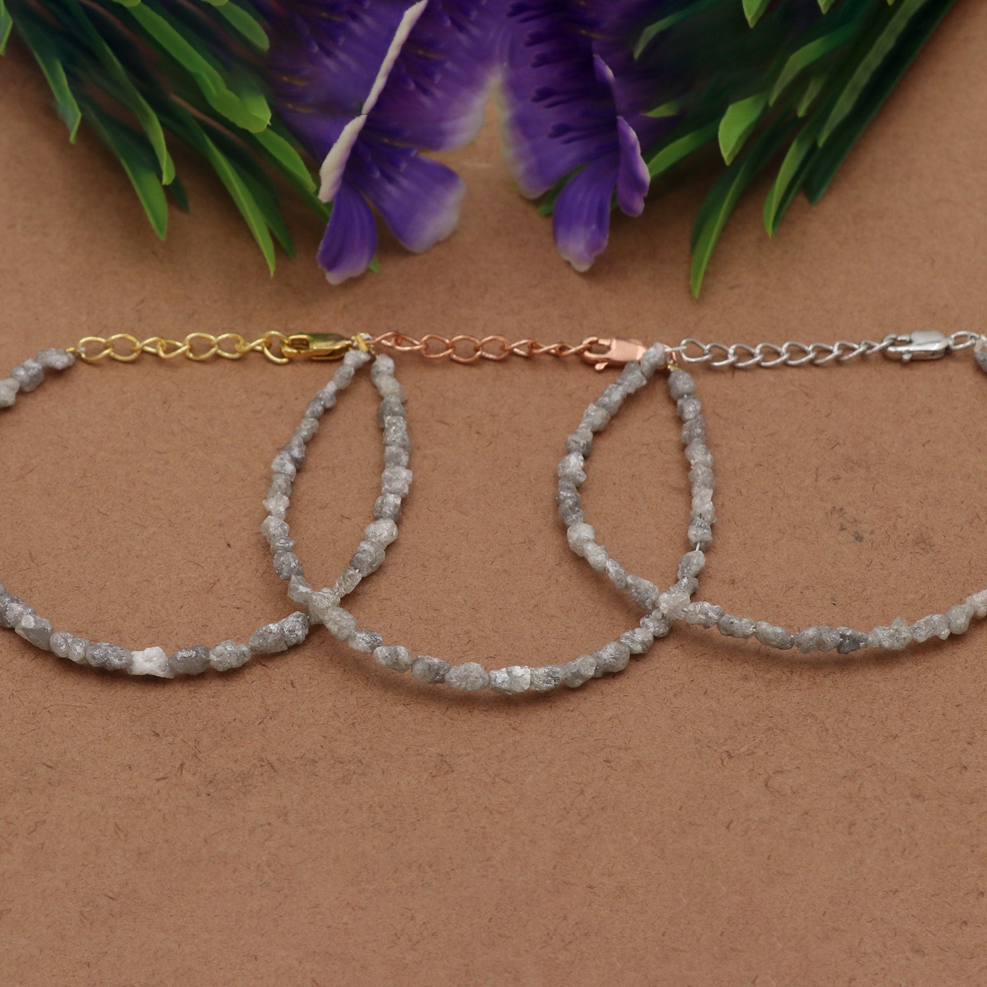 Natural Diamond Bead Bracelet in Sterling Silver – Elegant Minimalist Jewelry