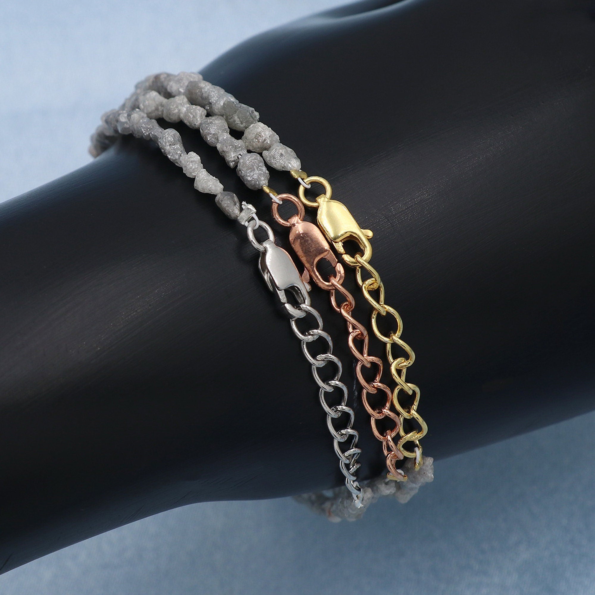 Natural Diamond Bead Bracelet in Sterling Silver – Elegant Minimalist Jewelry