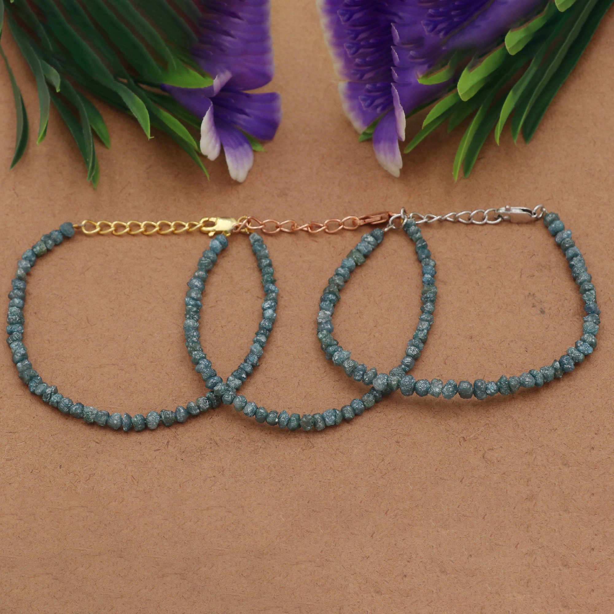 Handmade Silver Diamond Chip Bracelet – Dainty Real Diamond Beads Jewelry