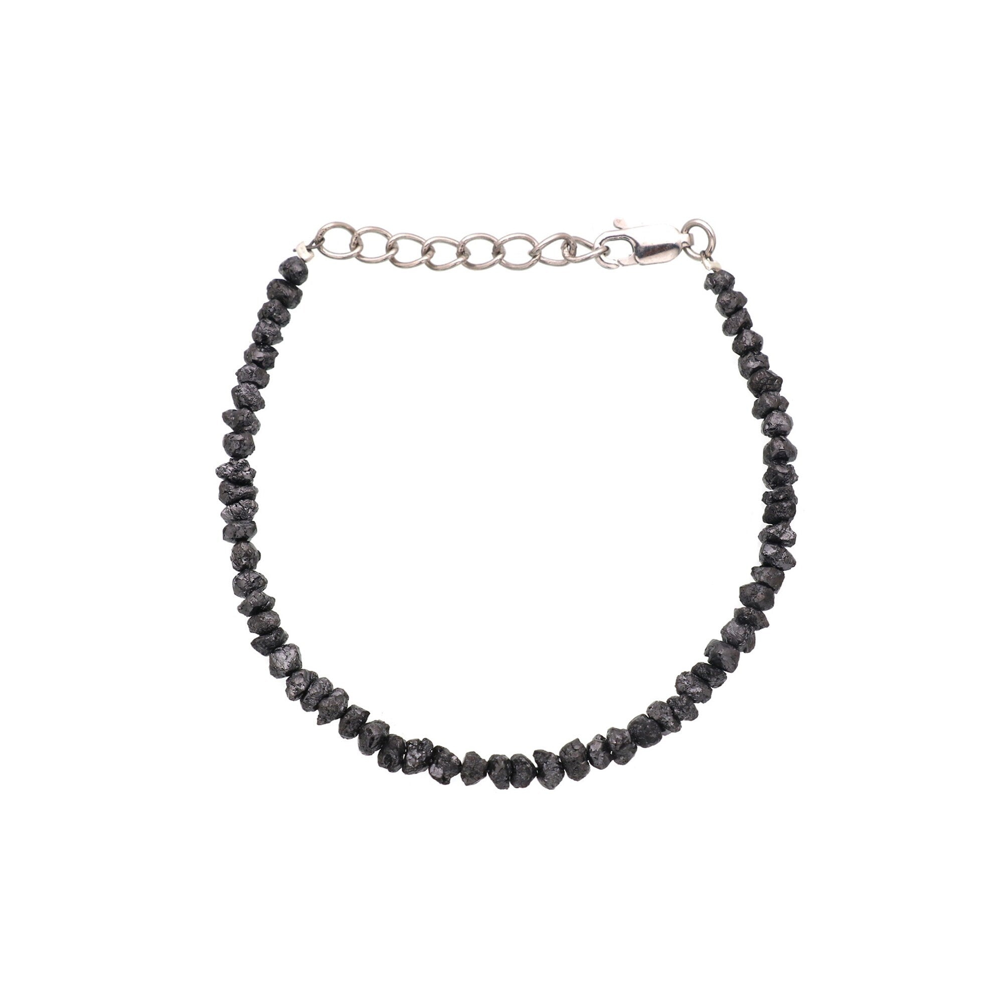 Silver Black Diamond Chip Beads Bracelet – Natural Diamond Beaded Minimalist Jewelry