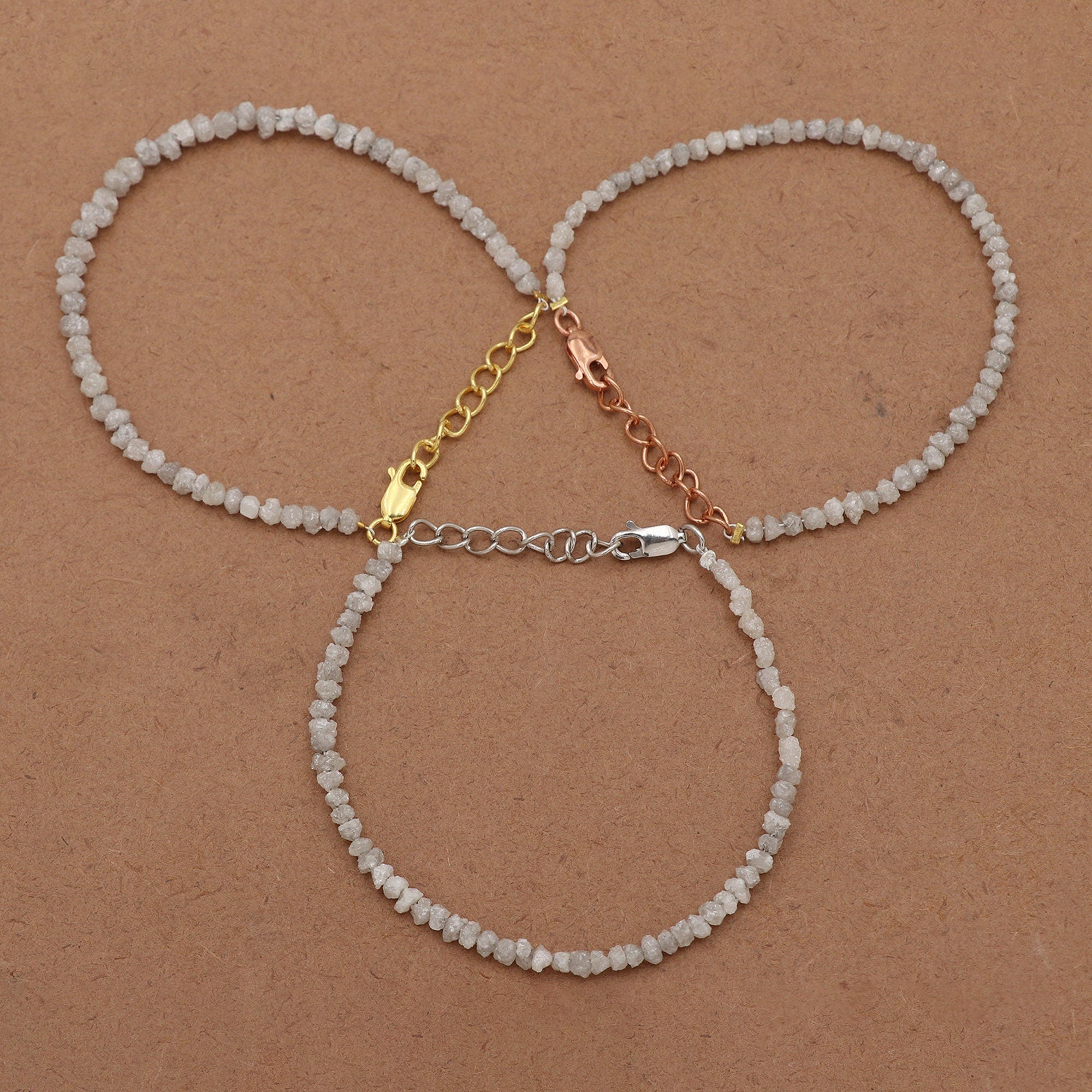 Natural Diamond Bead Bracelet in Sterling Silver – Elegant Minimalist Jewelry