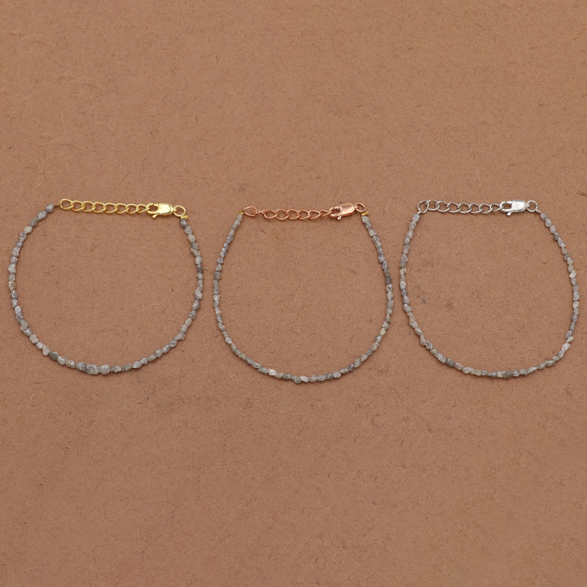 Handmade Silver Diamond Chip Bracelet – Dainty Real Diamond Beads Jewelry