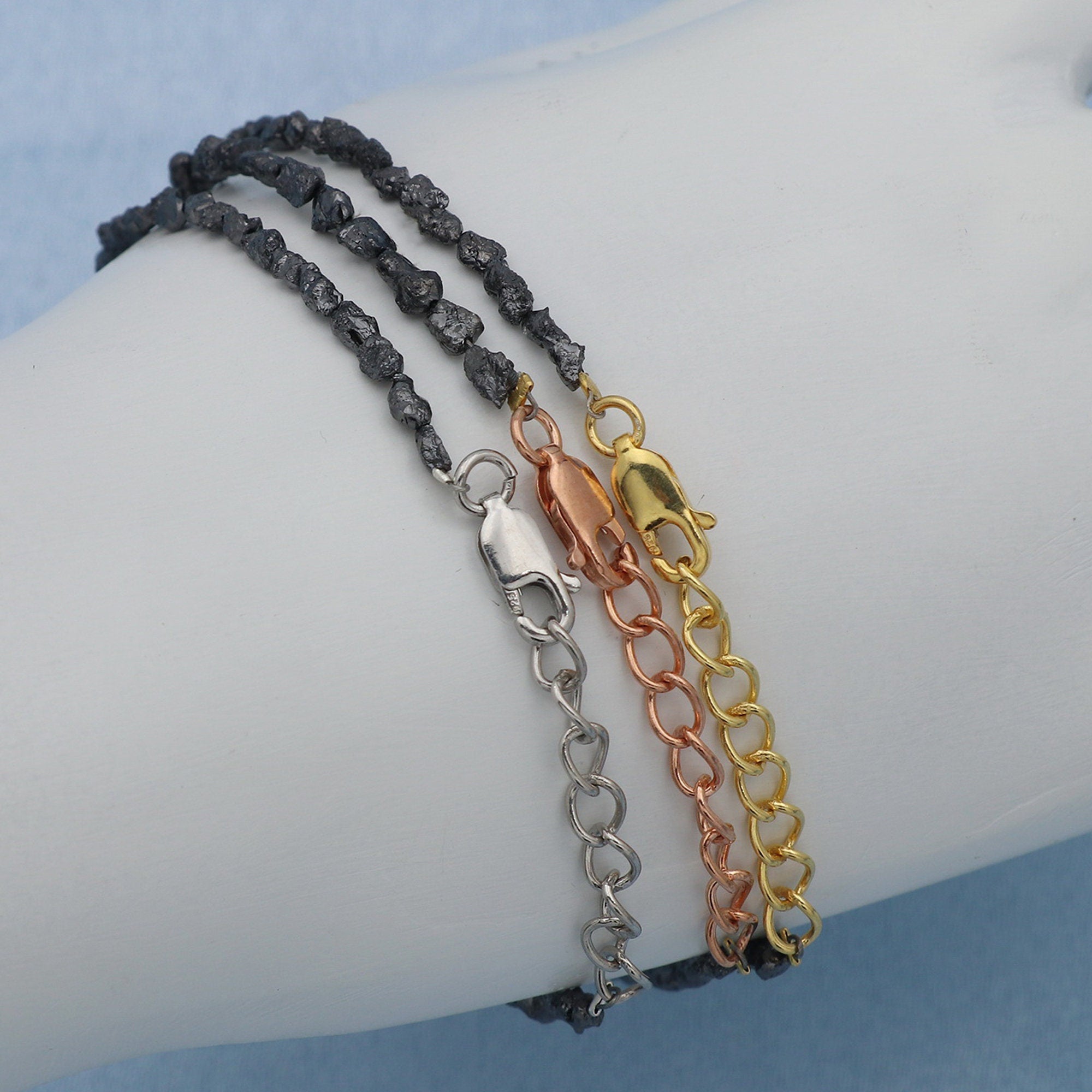 Raw Diamond Beads Bracelet in Silver – Boho Minimalist Adjustable Jewelry