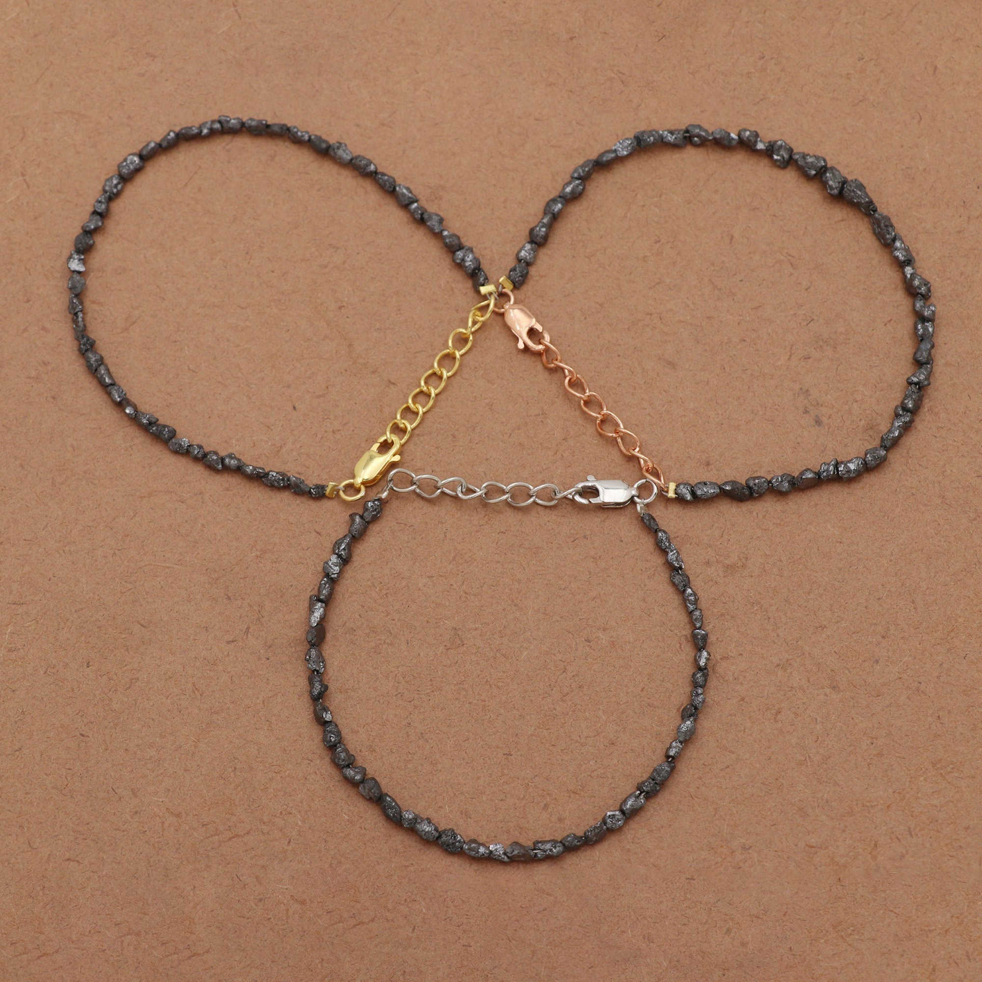 Raw Diamond Beads Bracelet in Silver – Boho Minimalist Adjustable Jewelry