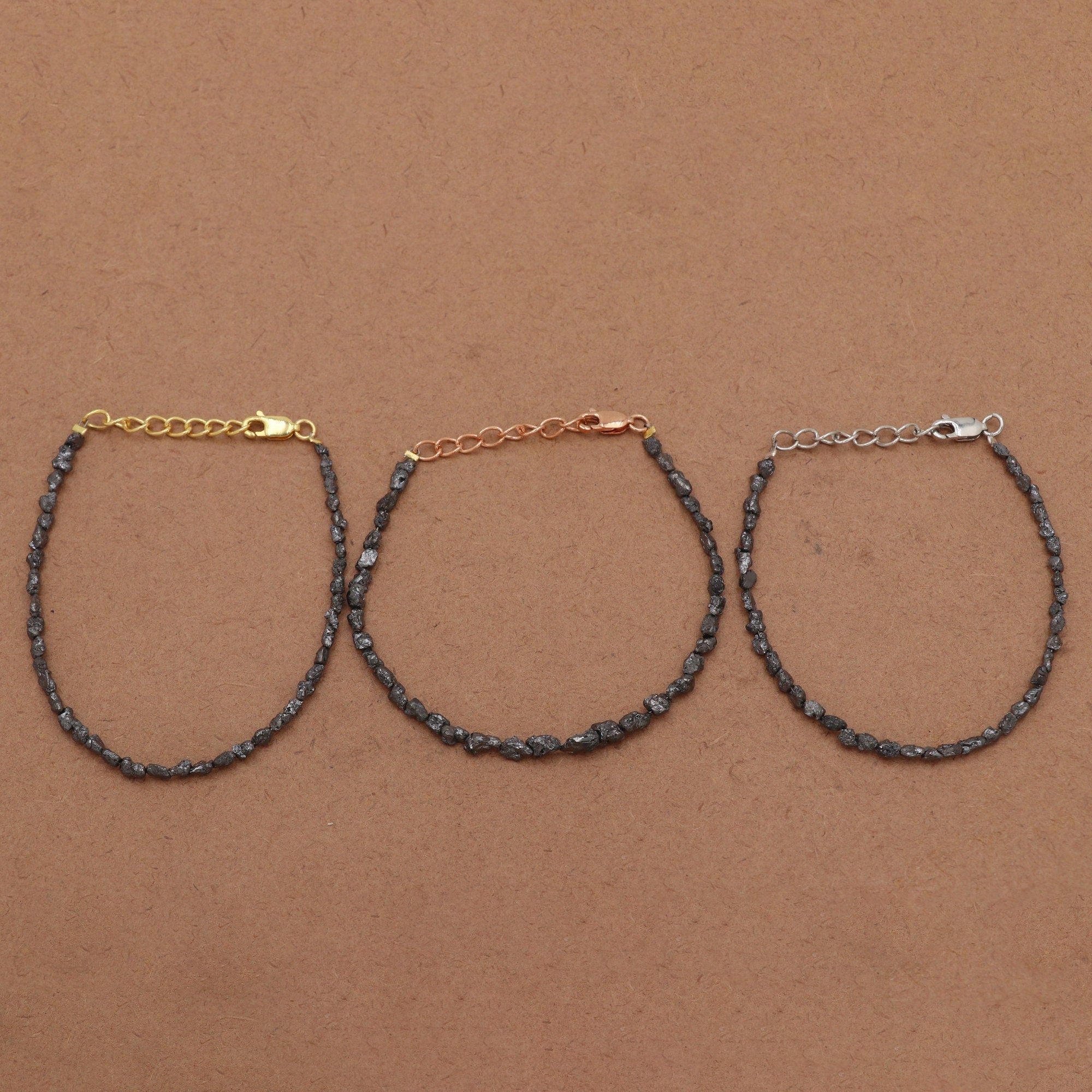 Raw Diamond Beads Bracelet in Silver – Boho Minimalist Adjustable Jewelry