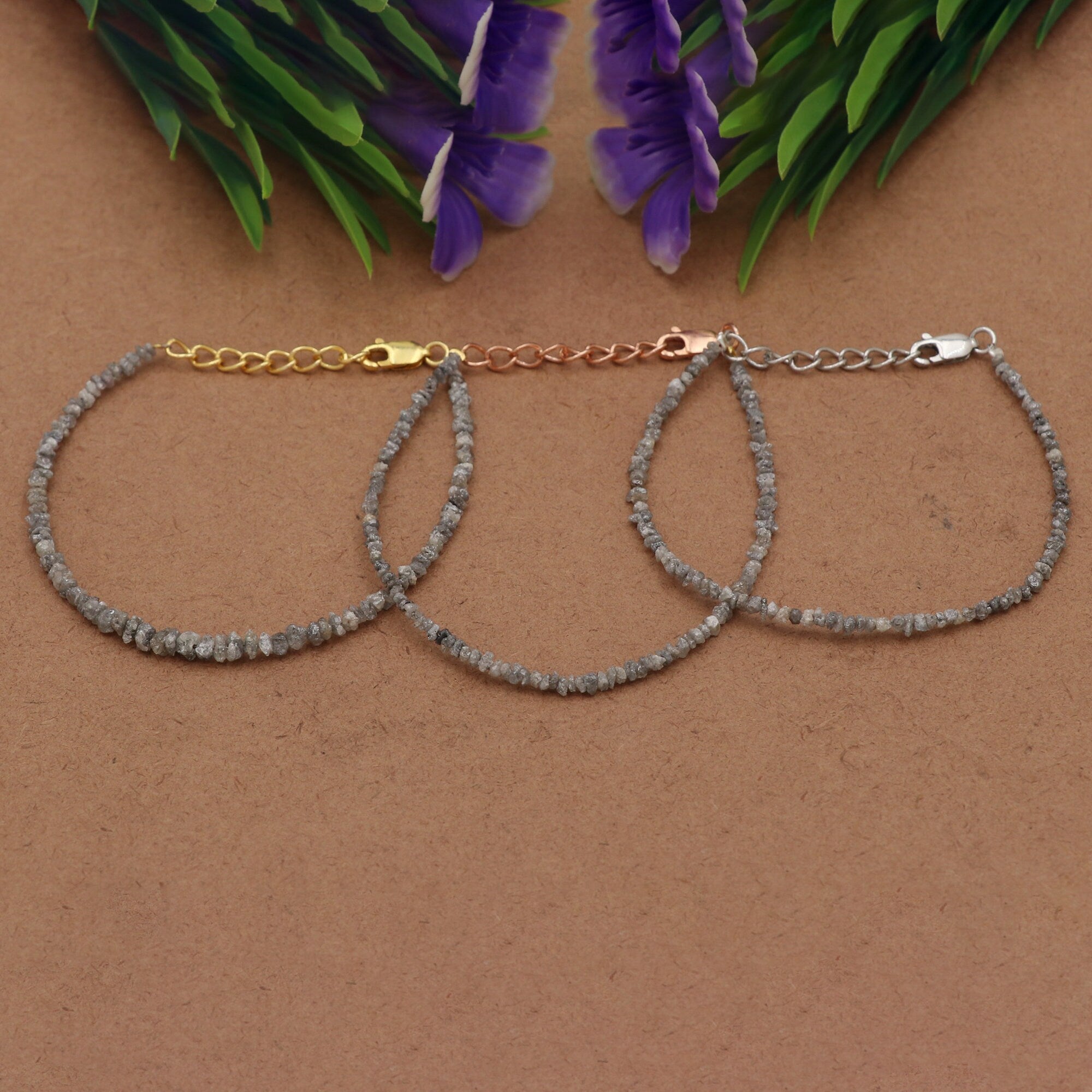 Natural Diamond Bead Bracelet in Sterling Silver – Elegant Minimalist Jewelry