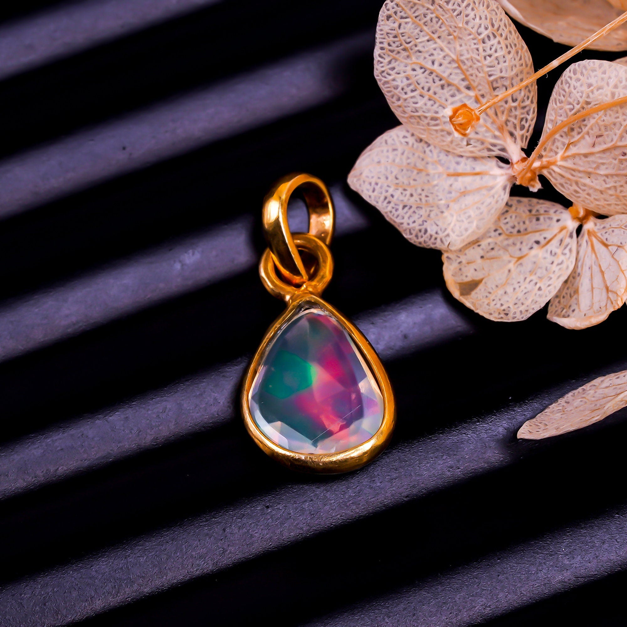 Natural Ethiopian Opal Pendant: 925 Sterling Silver, Rose Cut Gemstone
