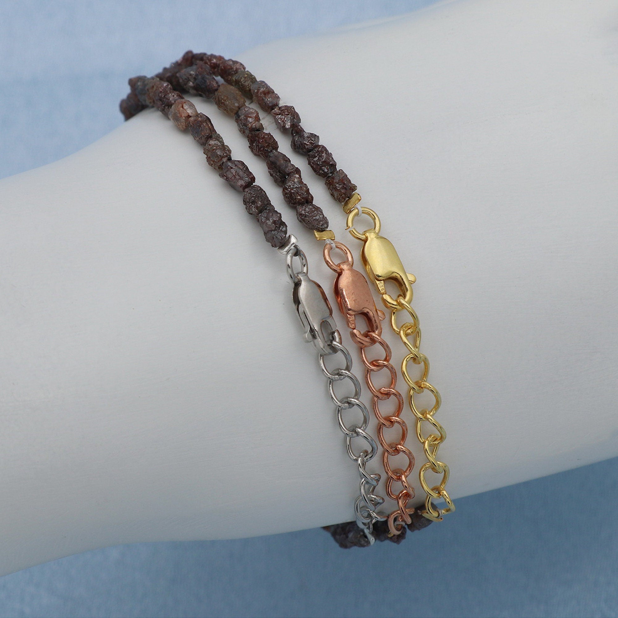 Raw Diamond Beads Bracelet in Silver – Boho Minimalist Adjustable Jewelry