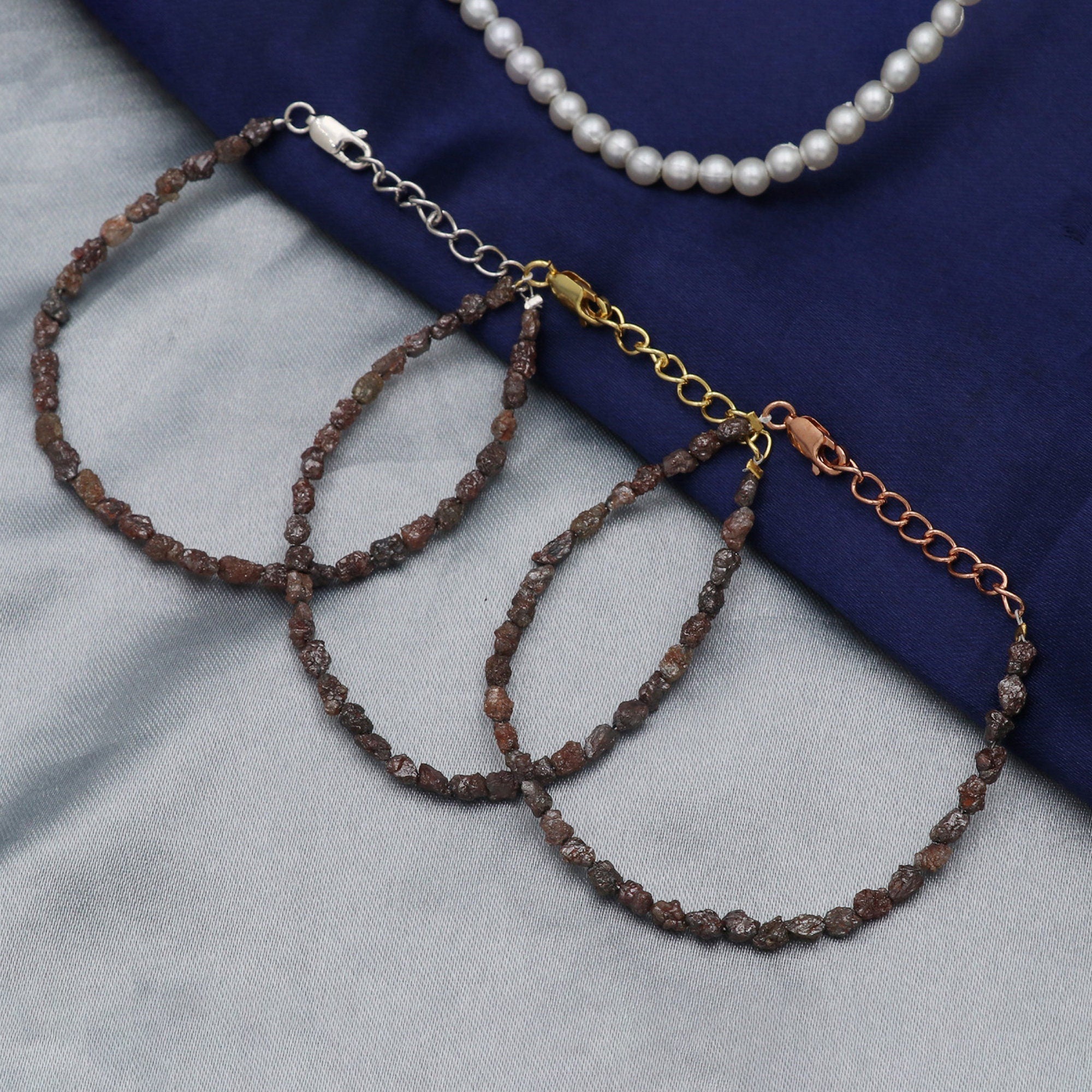 Raw Diamond Beads Bracelet in Silver – Boho Minimalist Adjustable Jewelry