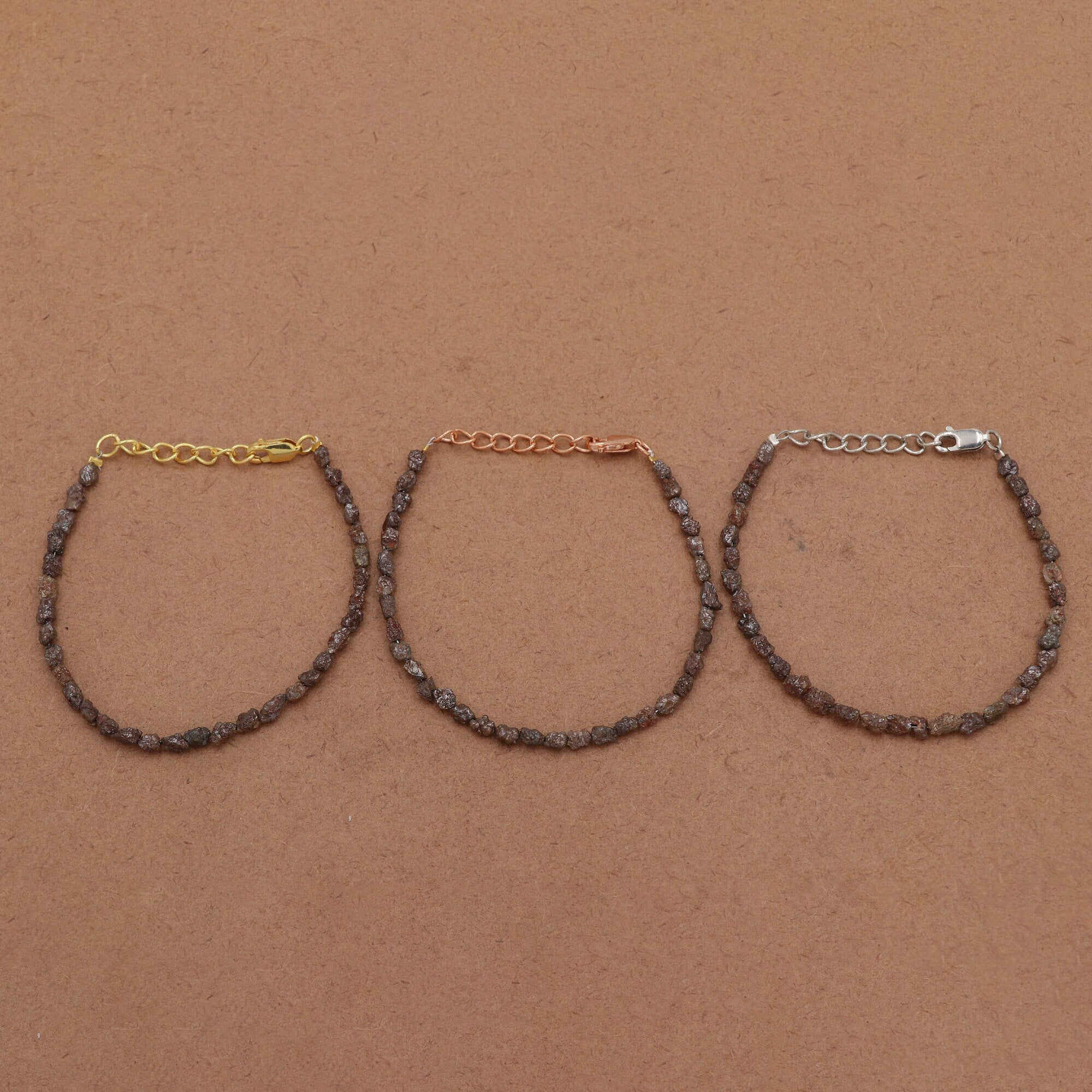 Raw Diamond Beads Bracelet in Silver – Boho Minimalist Adjustable Jewelry