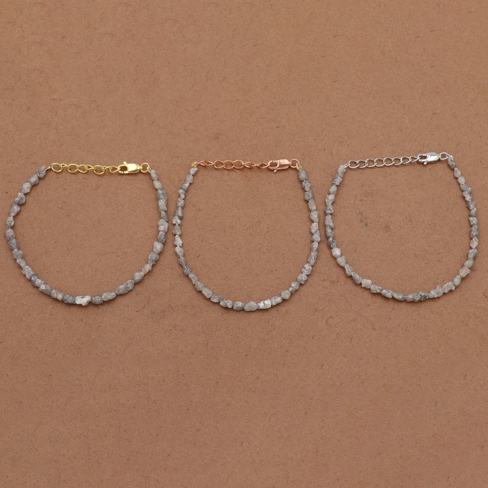 Natural Diamond Bead Bracelet in Sterling Silver – Elegant Minimalist Jewelry