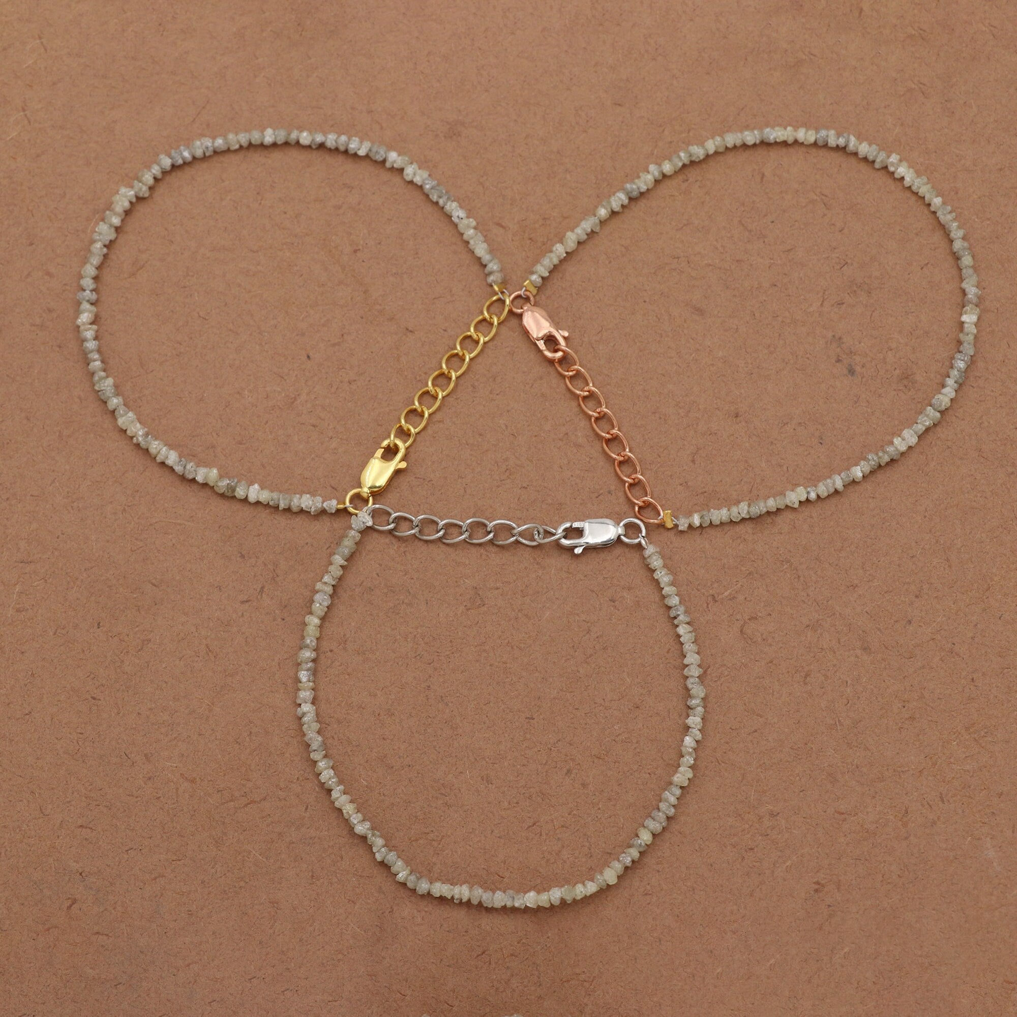 Diamond Chip Beads Bracelet – Sterling Silver Dainty Layering Bracelet