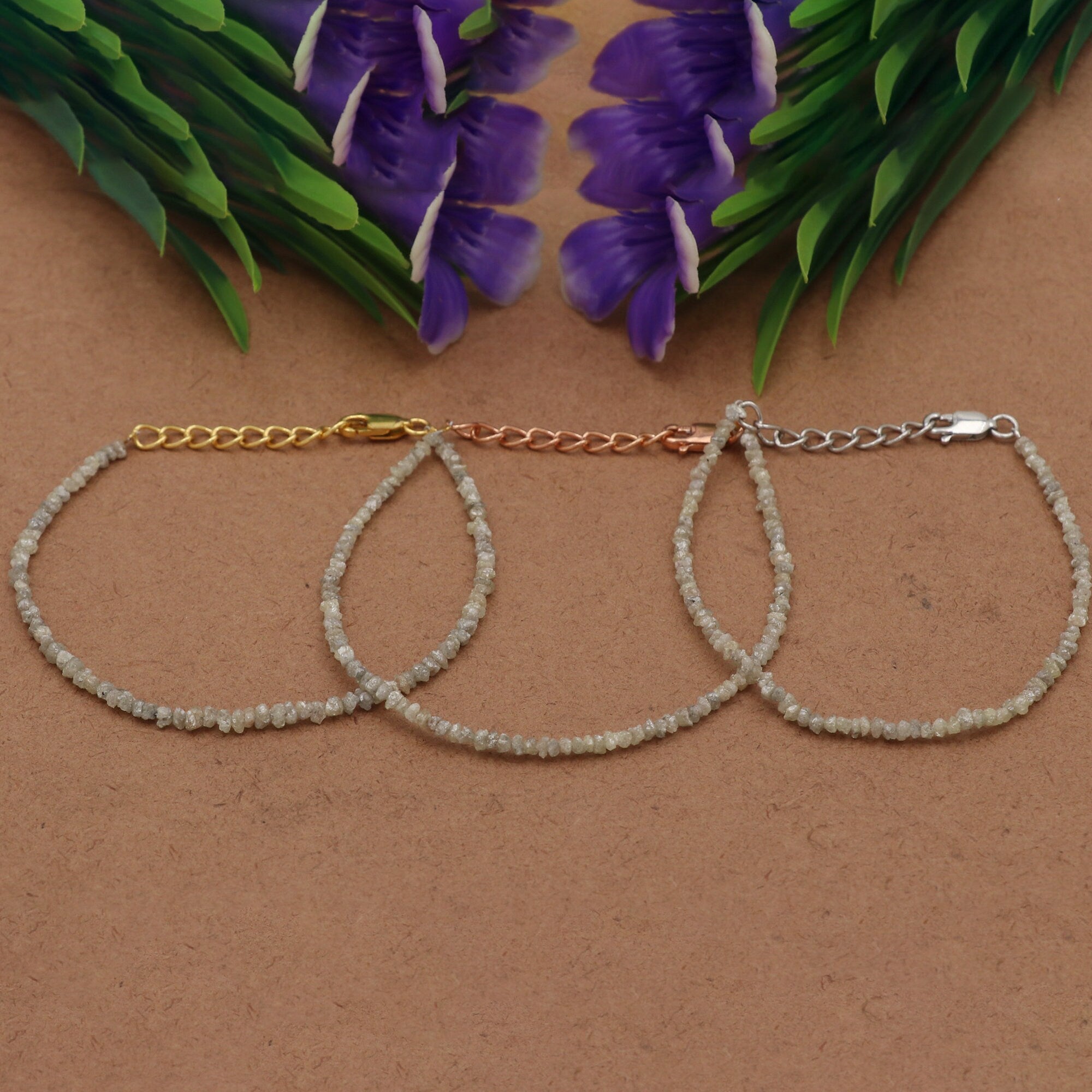 Diamond Chip Beads Bracelet – Sterling Silver Dainty Layering Bracelet