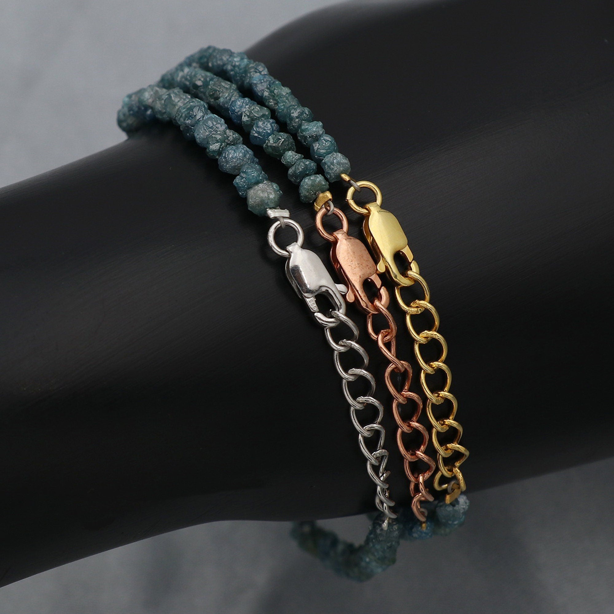 Handmade Silver Diamond Chip Bracelet – Dainty Real Diamond Beads Jewelry