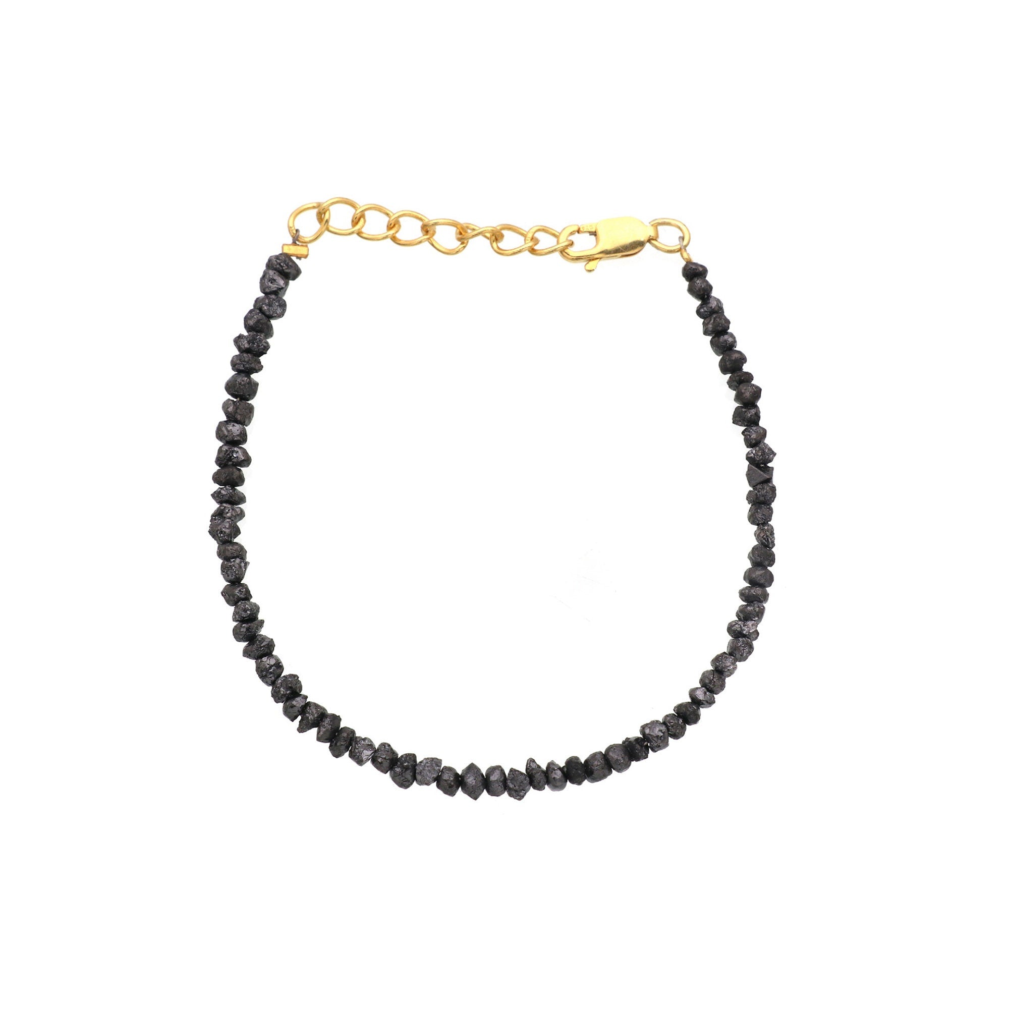 Silver Black Diamond Chip Beads Bracelet – Natural Diamond Beaded Minimalist Jewelry