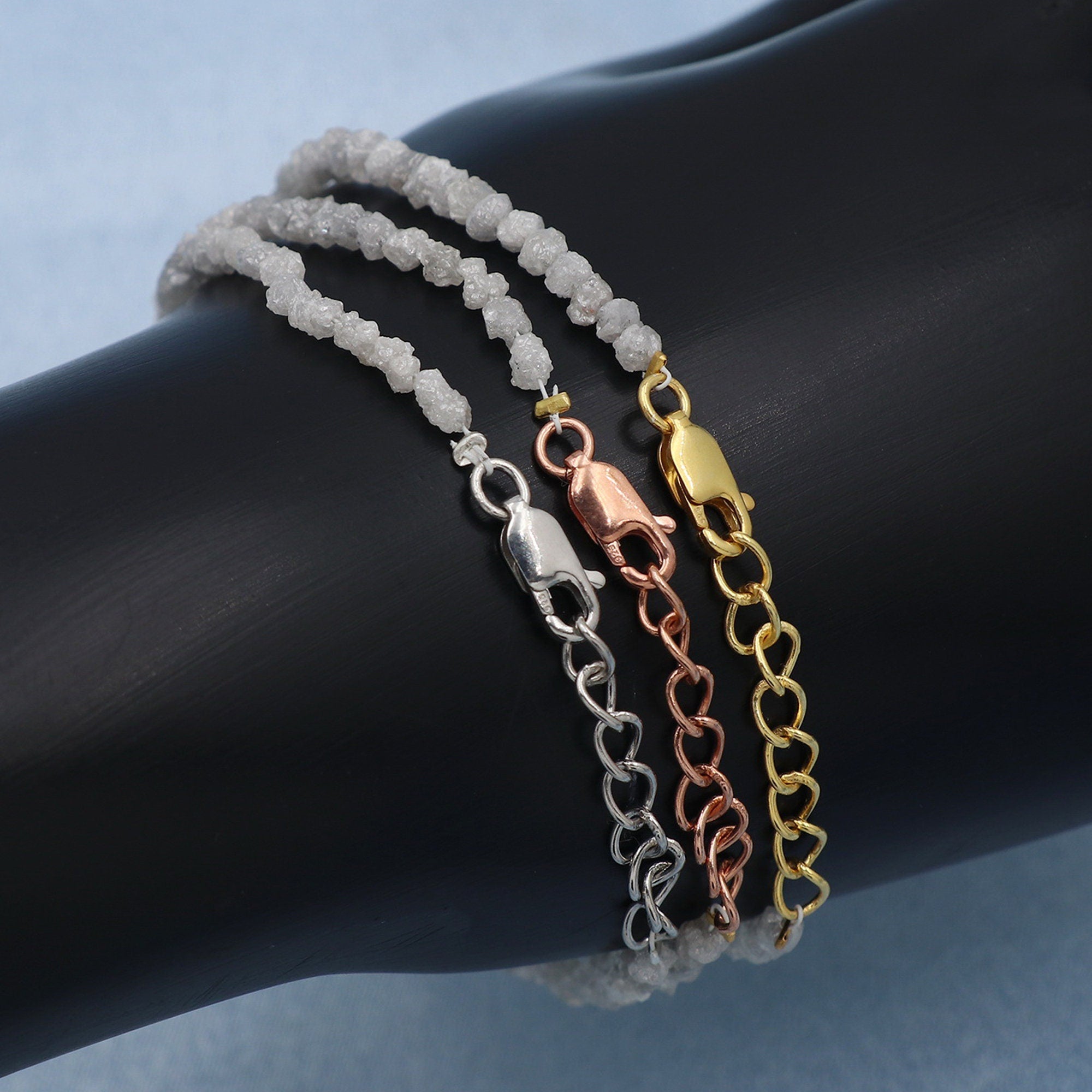 Natural Diamond Bead Bracelet in Sterling Silver – Elegant Minimalist Jewelry