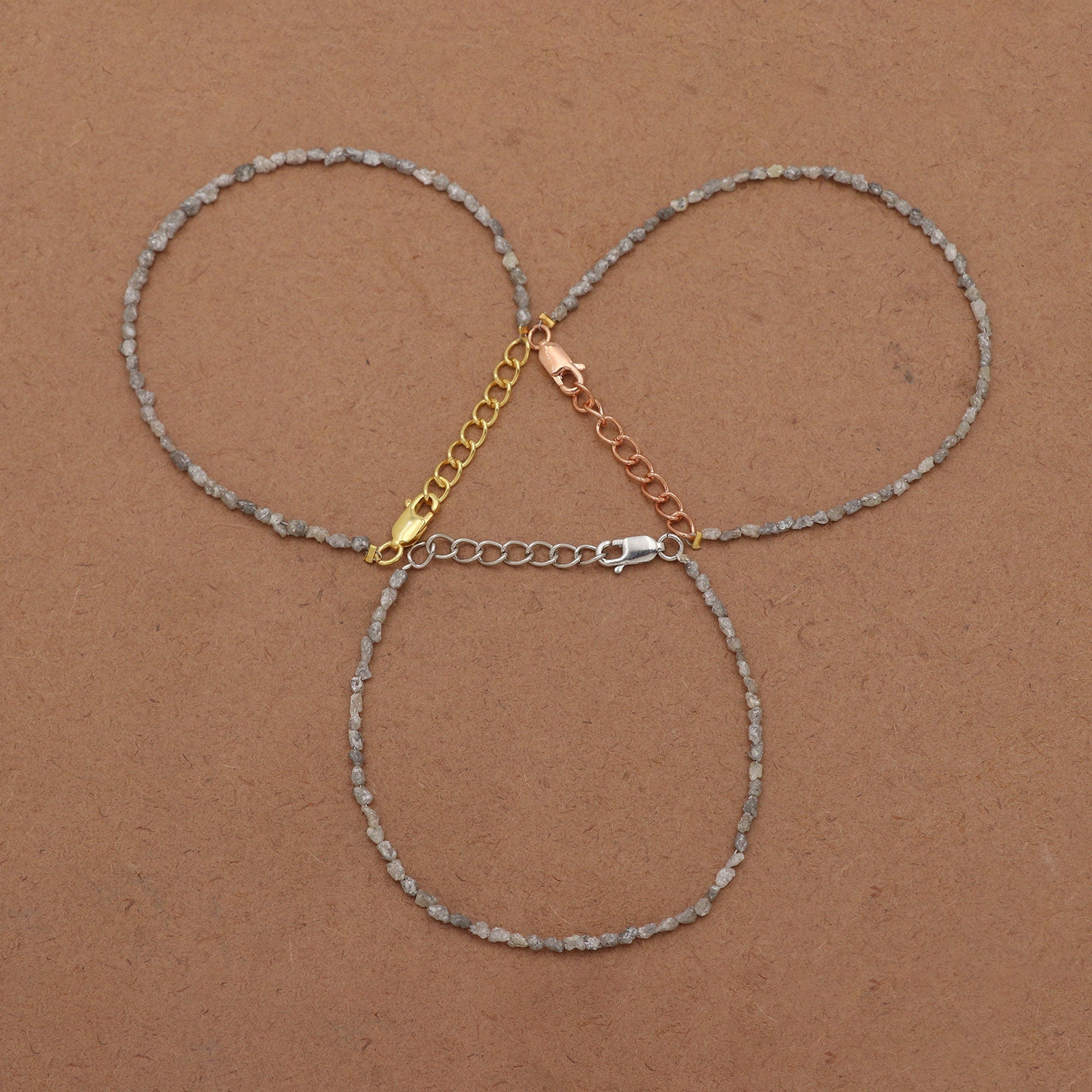 Handmade Silver Diamond Chip Bracelet – Dainty Real Diamond Beads Jewelry